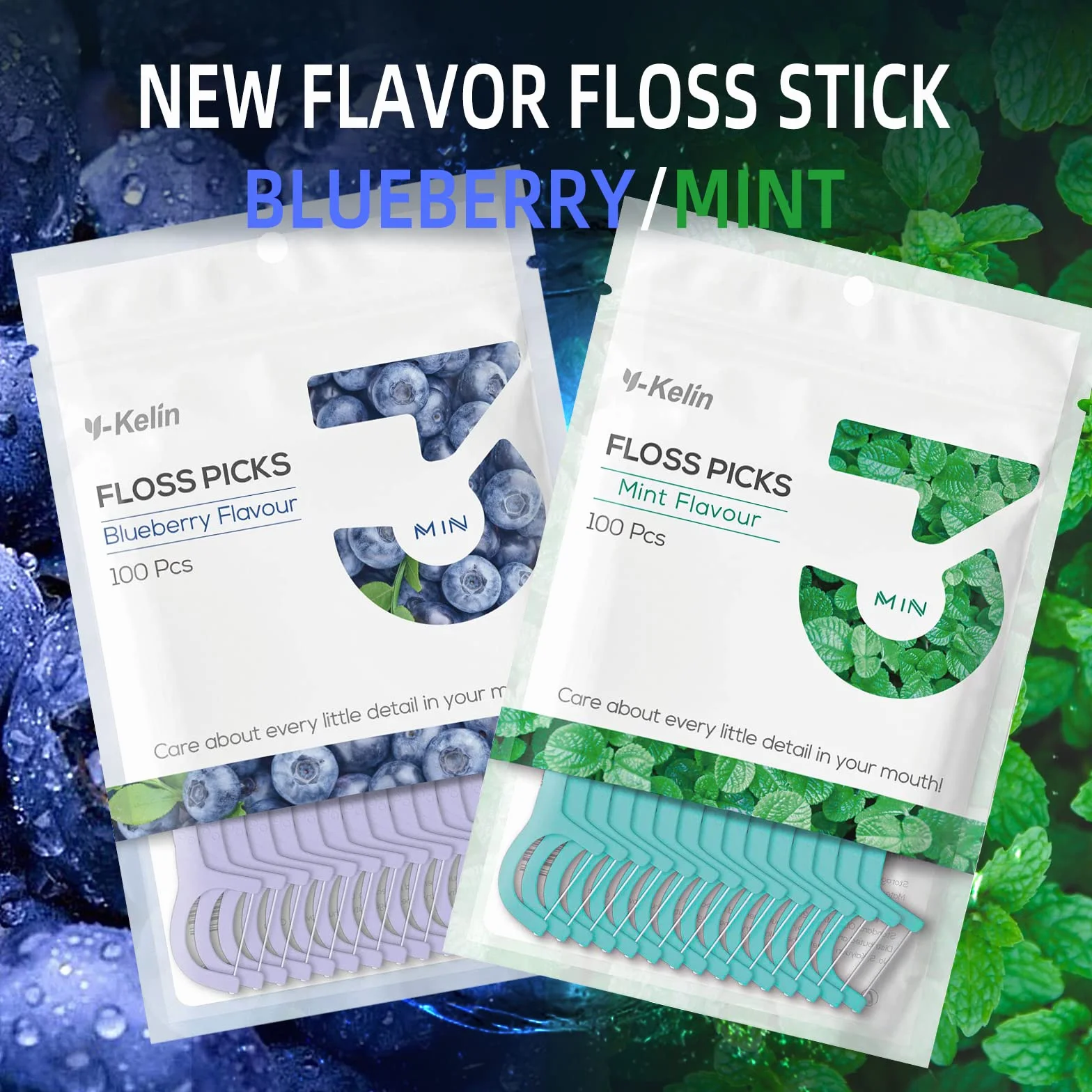 Y-Kelin Dental Floss-100 pezzi di filo interdentale stuzzicadenti, bastone per denti, plettri per denti, filo interdentale, pulizia dei denti (menta, 100 pezzi)