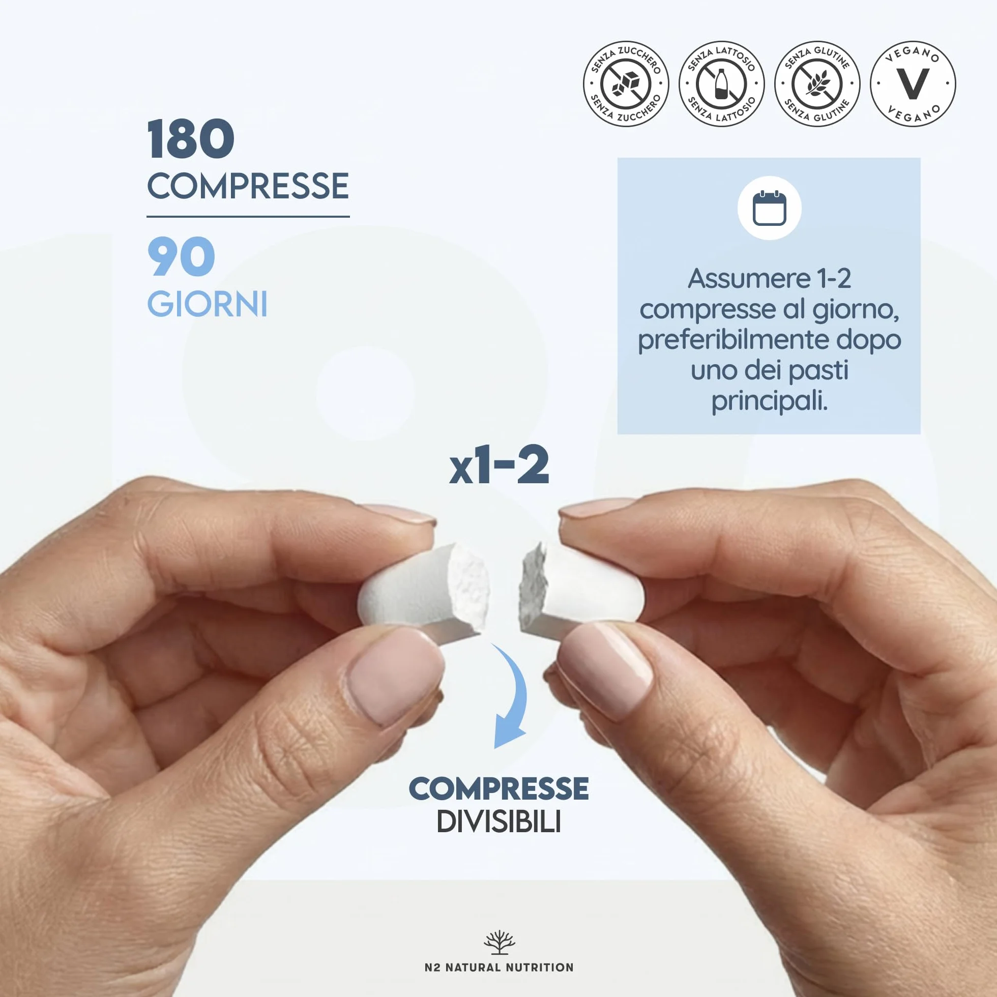 Triple Magnesio 2640 mg. Integratore Magnesio Bisglicinato + Magnesio Citrato + Magnesio Malato - Riposo, Energia, Ossa e Muscoli - Antistress - 440mg Elementare - 180 Compresse - N2 Natural Nutrition