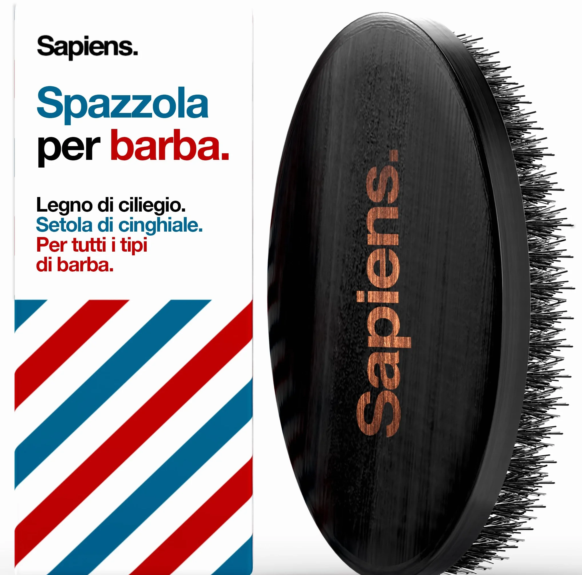 Sapiens Spazzola Barba Uomo in Setole di Cinghiale - Beard Brush per Pettinare e Disciplinare