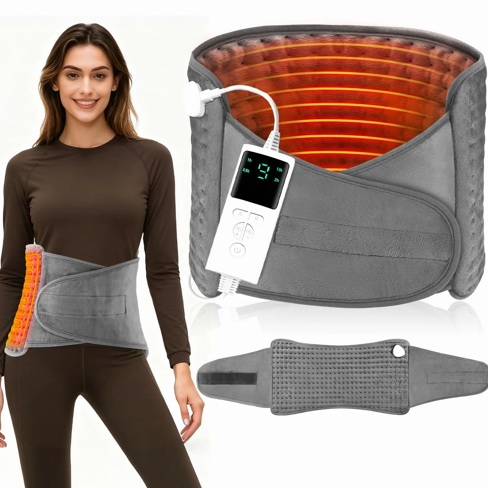 Termoforo Elettrico 125x30cm Termoforo Lombare con 9 Livelli di Calore,4 Impostazioni di Tempo,Cuscino Termico Elettrico per Schiena Addome,Spegnimento Automatico Coperte comode