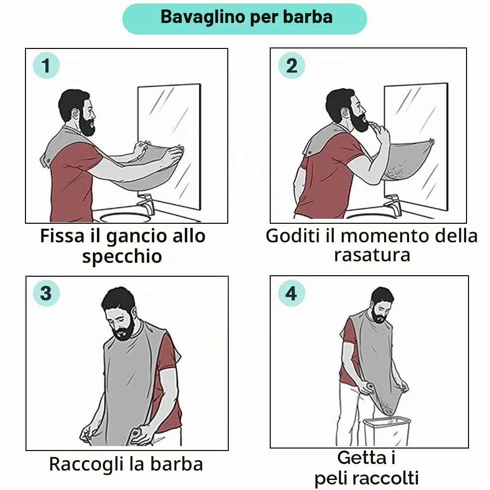 Telo Barba da Specchio, Grembiule da Barba per Raccogli Barba, Impermeabile, Antiaderente, con 2 Ventose, Regalo per Uomini