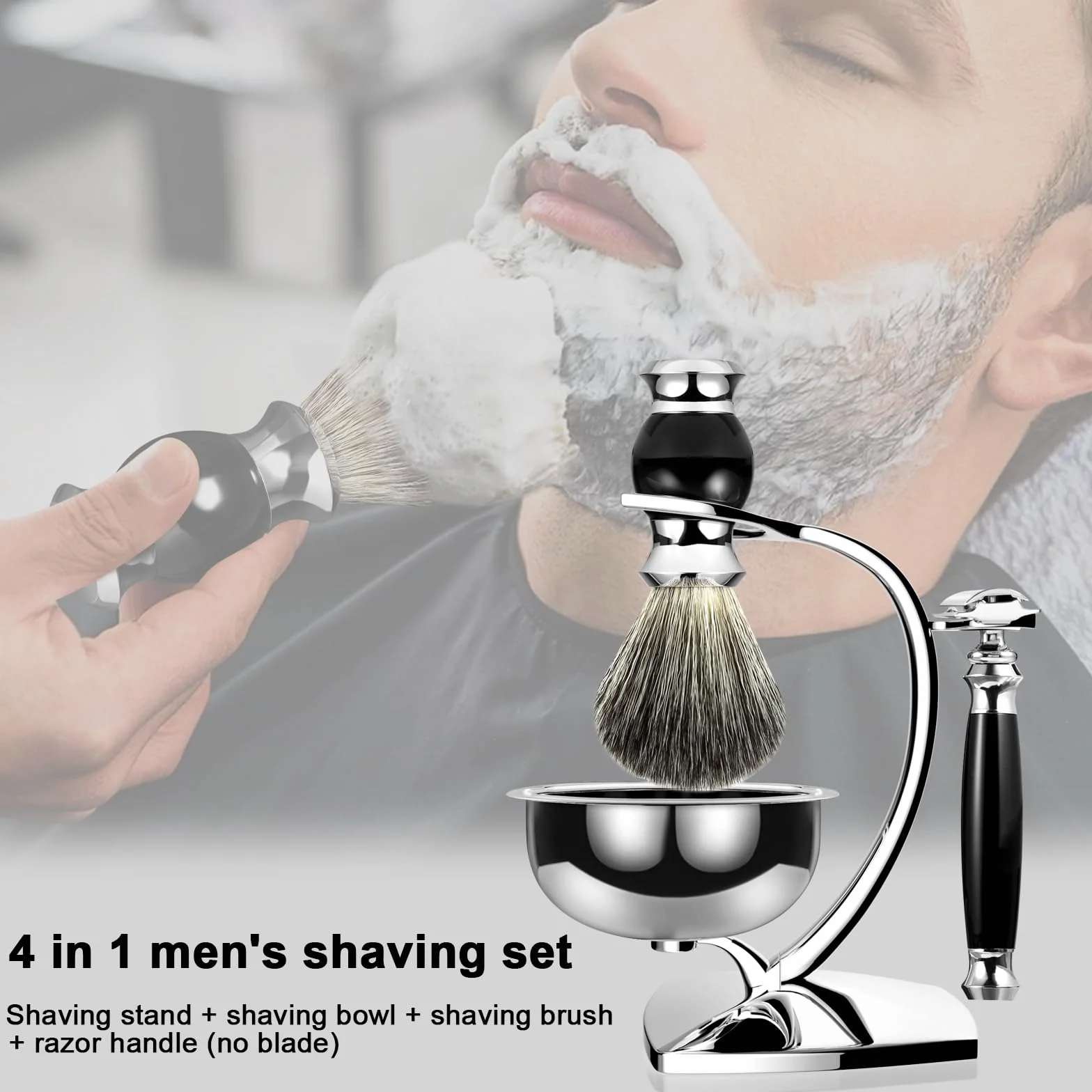 GRUTTI Set di pennelli da barba Premium con portaspazzole in tasso e portaspazzole per sapone e set da barba manuale per regalo da uomo