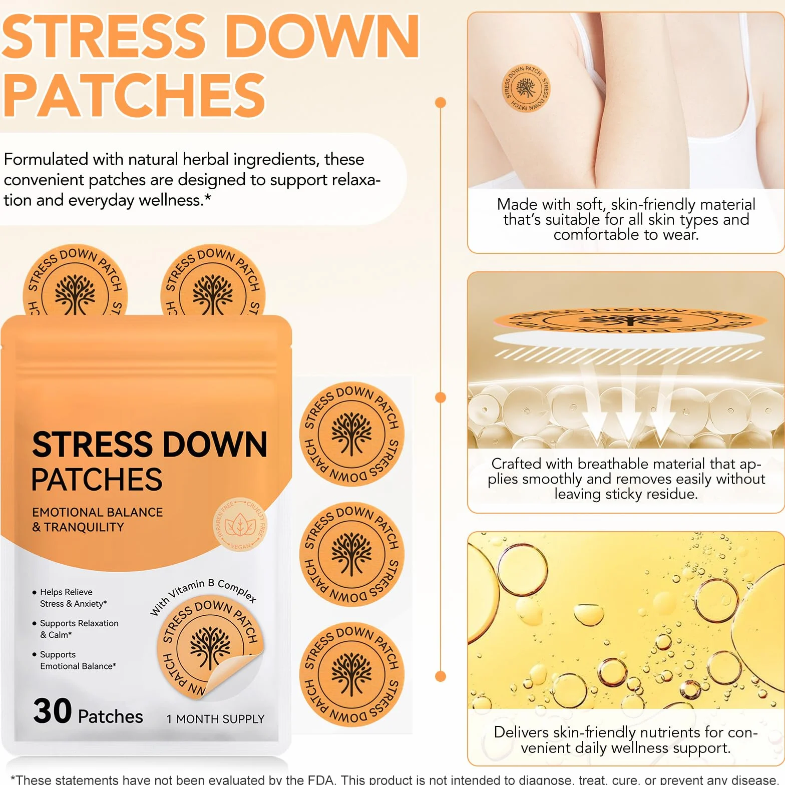 Stress Down Patches Anti-Stress Anxiété 30 Patchs Formule Botanique Plantes Calmants