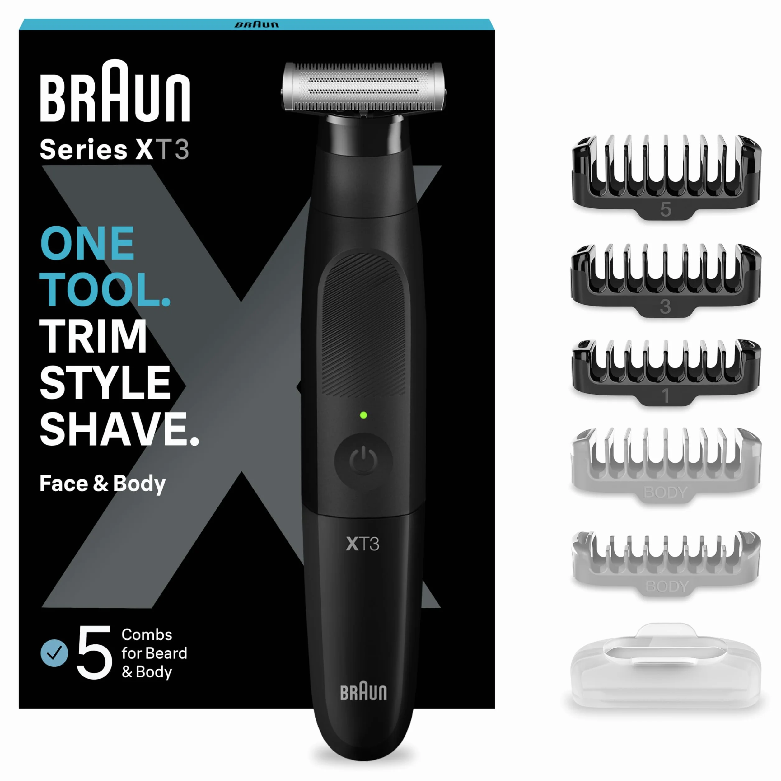 Braun XT3200 Series X Rasoio Elettrico Barba e Capelli, Testina Flessibile 4D, 45 Minuti Senza Fili