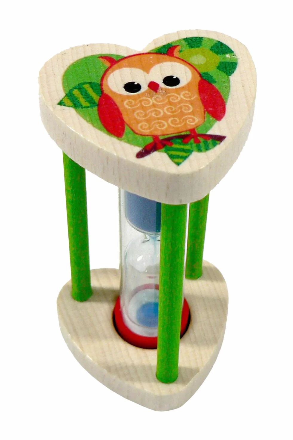 Hess Holzspielzeug 14582 - Orologio spazzolino da Denti in Legno, Serie Gufo, per Bambini, Fatto a Mano, Clessidra con Sabbia Colorata, per Uso Quotidiano, Multicolore, Circa 4,5 x 4,5 x 8 cm