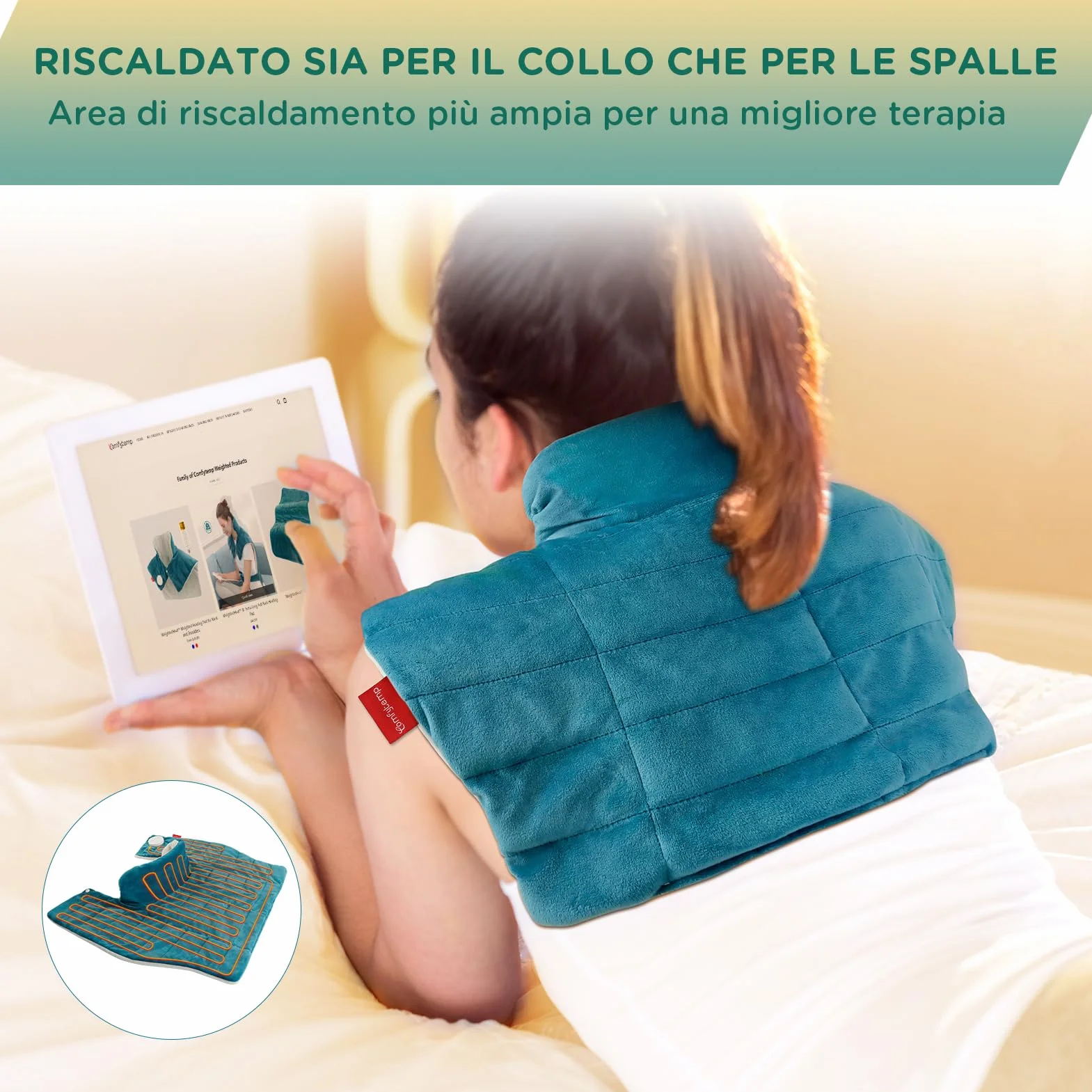 Comfytemp Cuscinetto Termico per Collo, 9 Livelli di Calore, Cuscinetto Termico per Spalla e alla Schiena, Scaldacollo Elettrico per Cervicale, Spegnimento Automatico, Lavabile in Macchina, 48×56cm