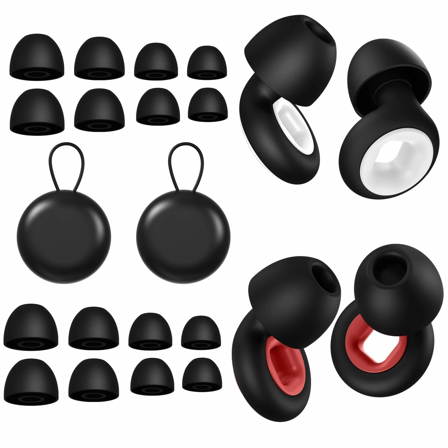 Tappi per orecchie 28 dB riutilizzabili in morbido silicone anti-rumore 2 paia nero/rosso nero/bianco