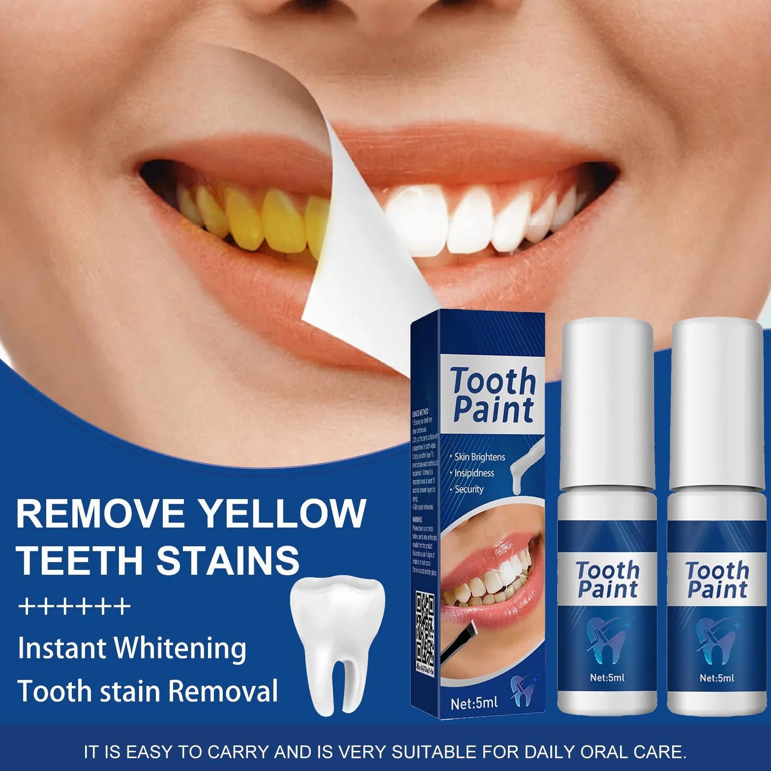 Gel Sbiancante per Denti 2 Pezzi, Vernice Sbiancante Istantaneo per Denti Sensibili, Rimuove Macchie Dentali