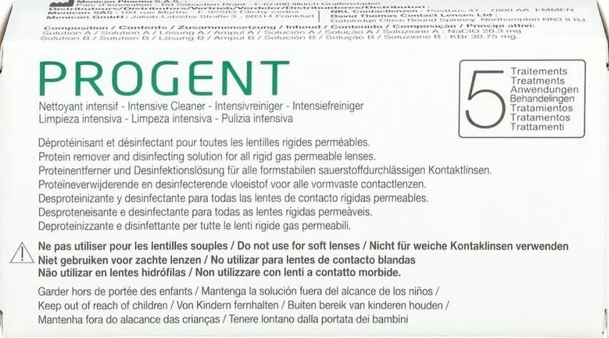 Menicon Progent SP - Detergente intensivo per lenti a contatto, 5 fiale A+B + contenitore, 1 x 5 pezzi