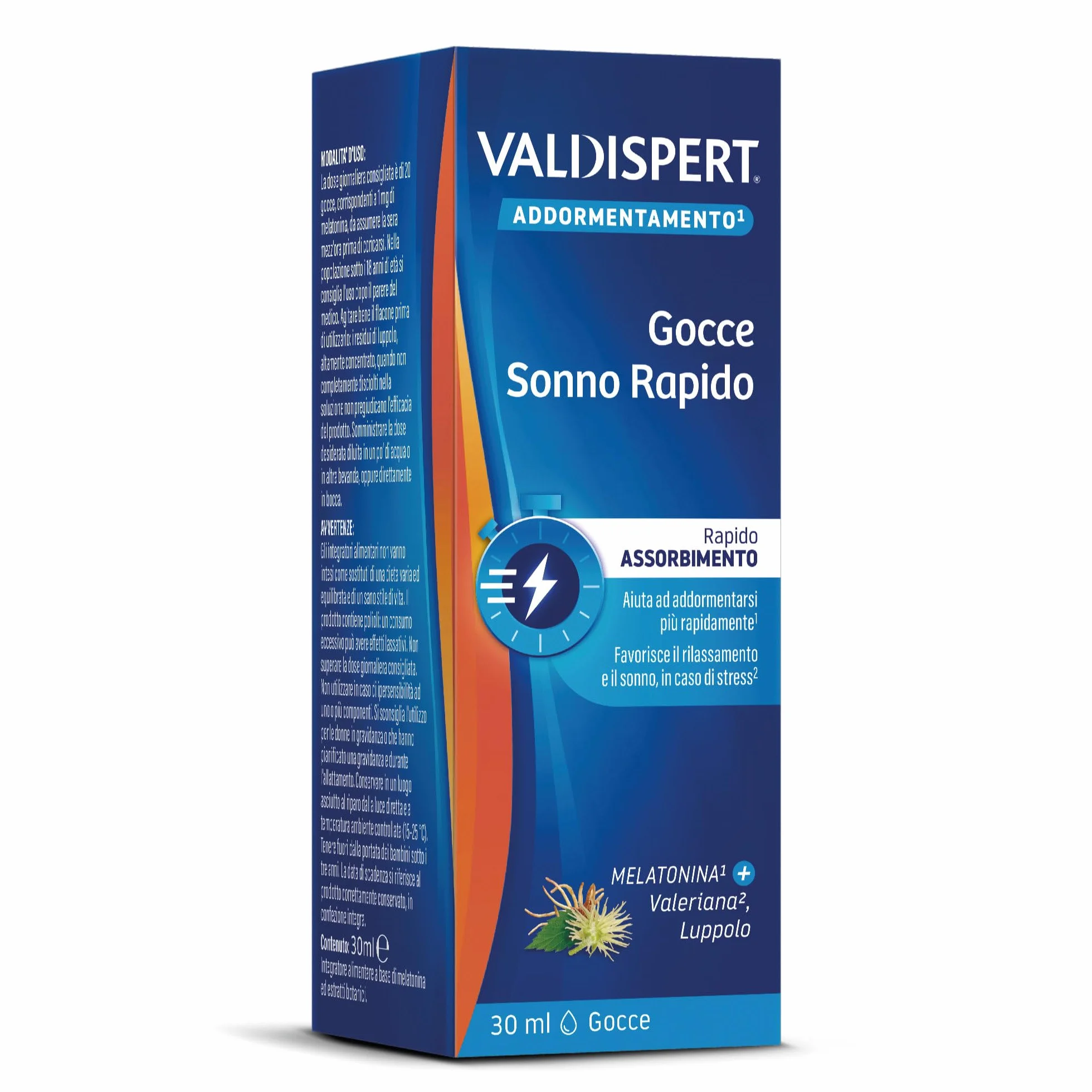 Valdispert Gocce Sonno Rapido Integratore Alimentare Melatonina Valeriana Luppolo 30 ml