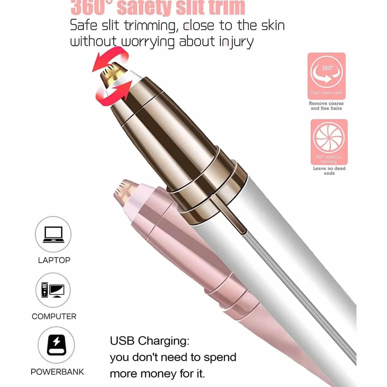 Epilatore Donna Sopracciglia Labbra Corpo Viso Champagne Oro