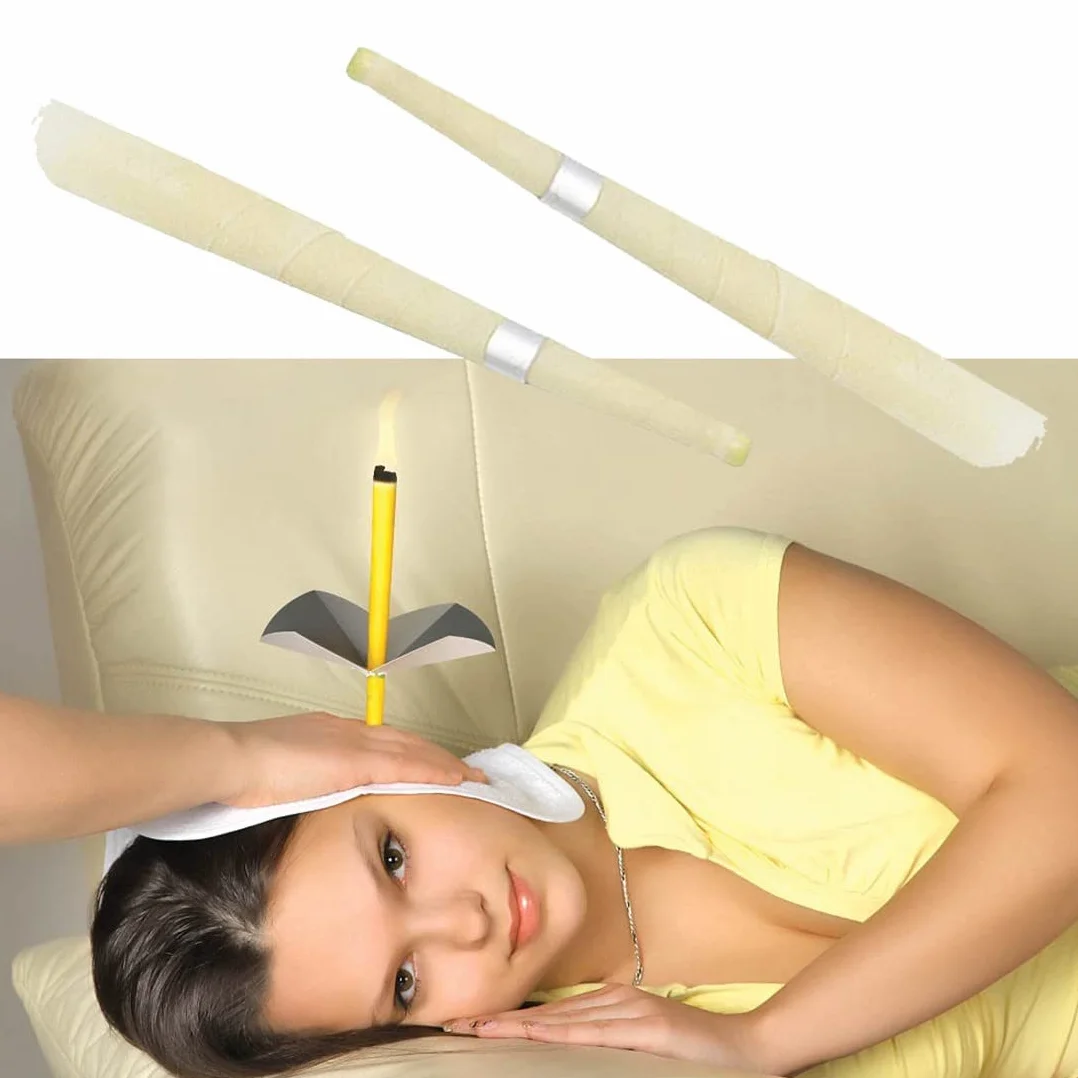 Candele per orecchie, kit per candele per rimozione del cerume con cera d'api organica naturale per orecchie bloccate, candele per orecchie da 10 pezzi con 5 dischi protettivi