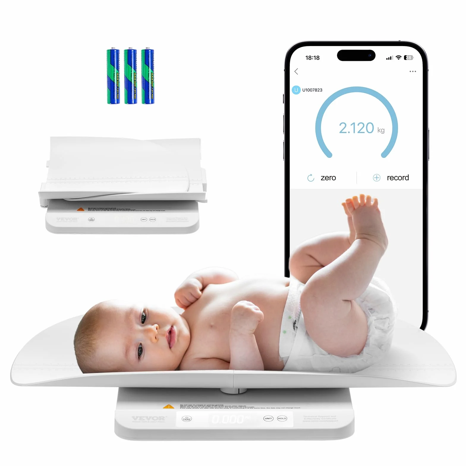 VEVOR Bilancia Intelligente Bluetooth per Neonati 2 in 1, Digitale con Vassoio Staccabile, Hold e Tare, 30 kg