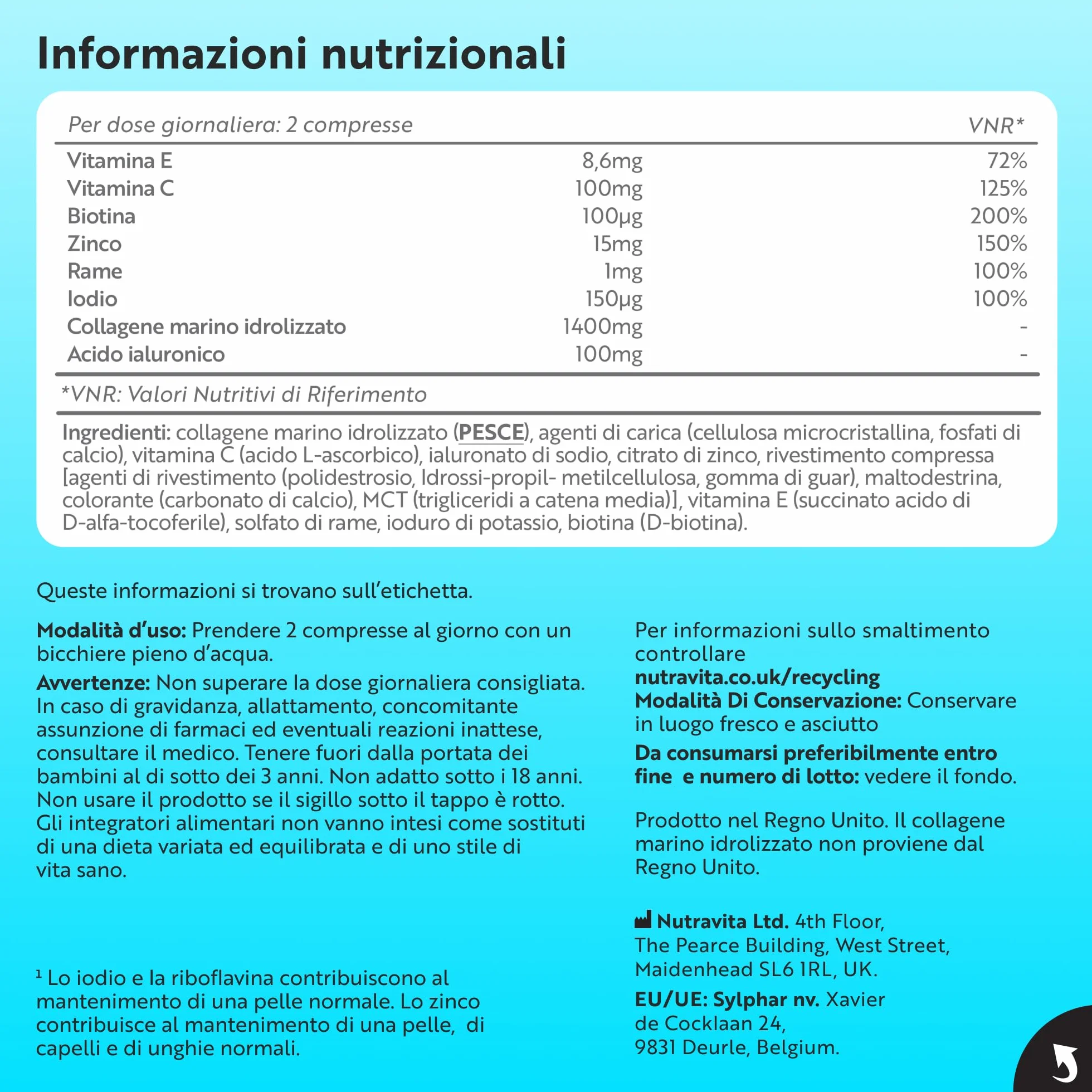Nutravita Collagene Marino con Acido Ialuronico 1400mg - 120 Compresse - Integratore per Capelli, Pelle e Articolazioni