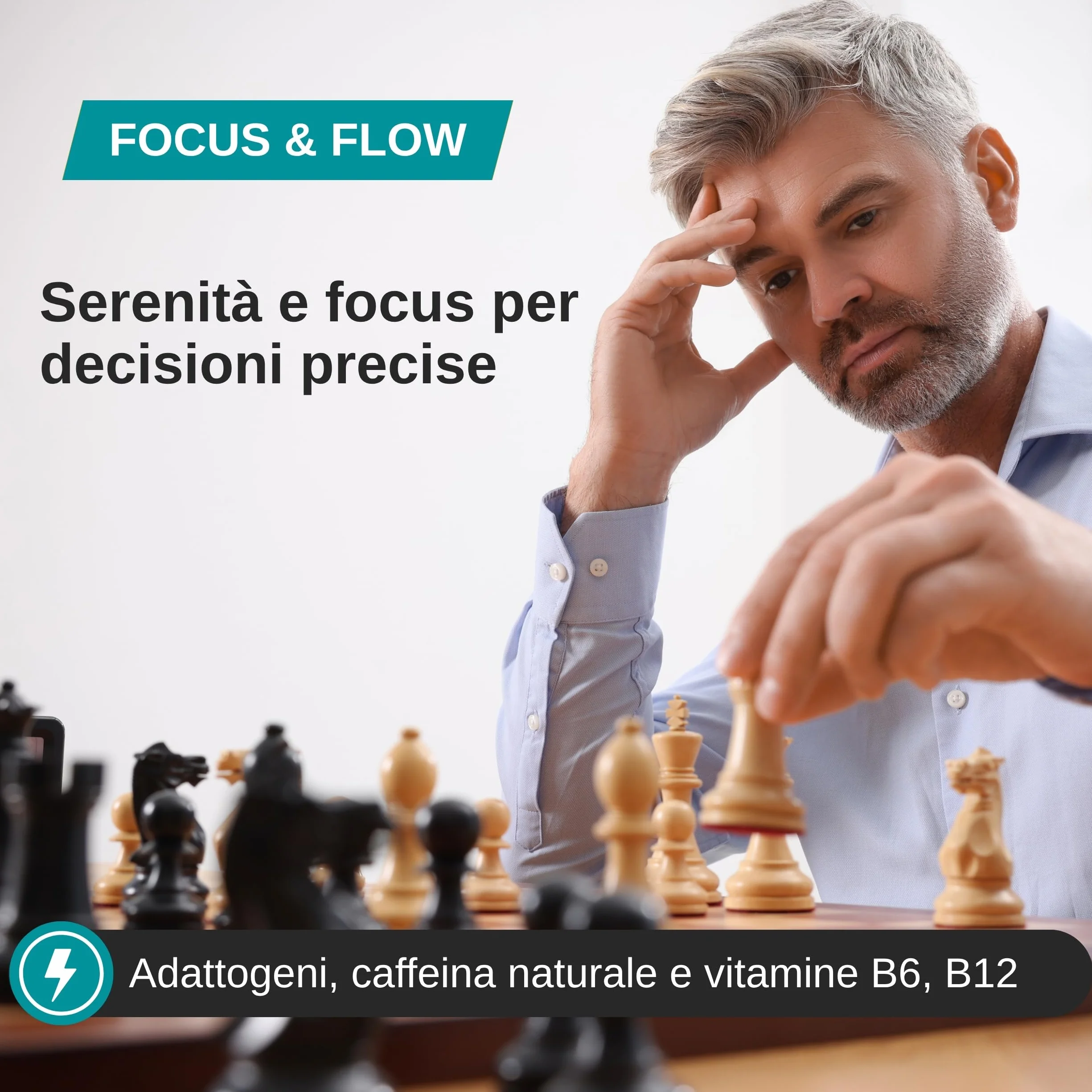 L Teanina, Ginkgo Biloba, Ashwagandha – Nootropico con Bacopa Monnieri, caffeina naturale, vitamine B6 & B12 ad alto dosaggio | Focus, concentrazione & energia senza nervosismo | 90 capsule vegane