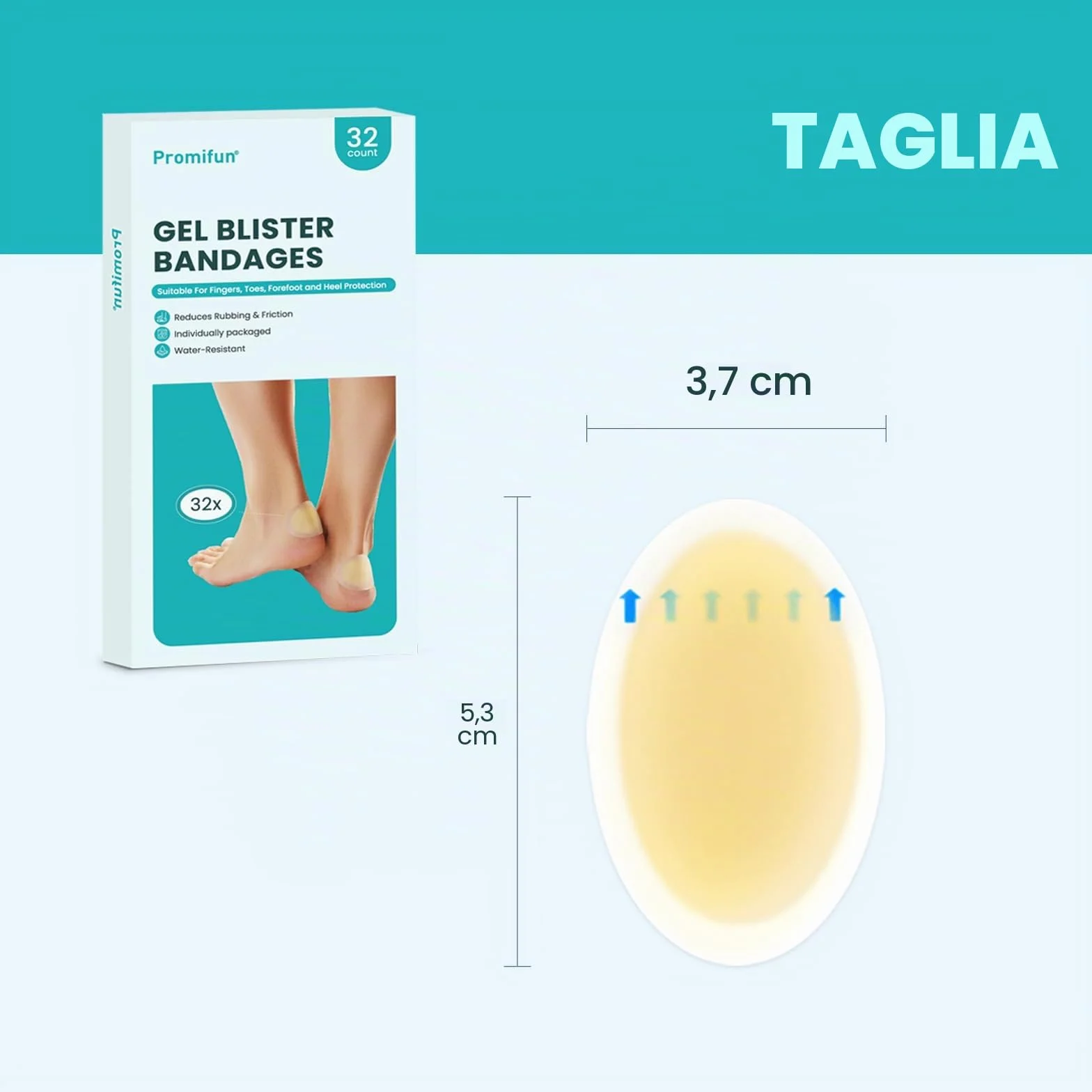 Promifun Hydrocolloid Gel Blister Bandages impermeabili 32ct per talloni piedi dita