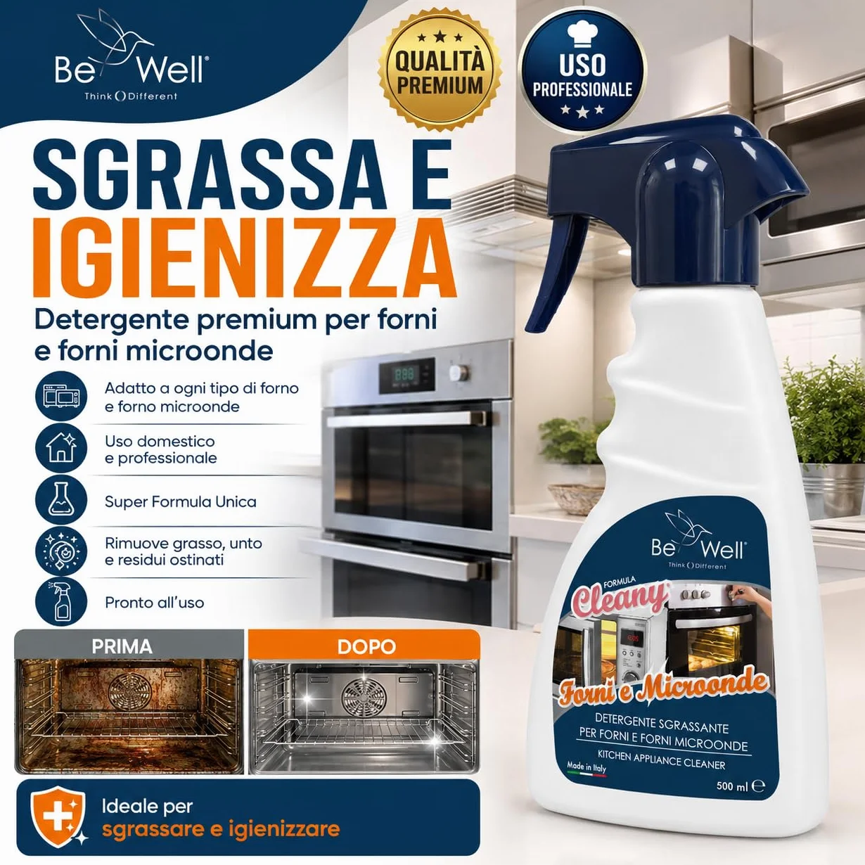 CLEANY Detergente Sgrassante Spray Forni Microonde 500 ml Made in Italy