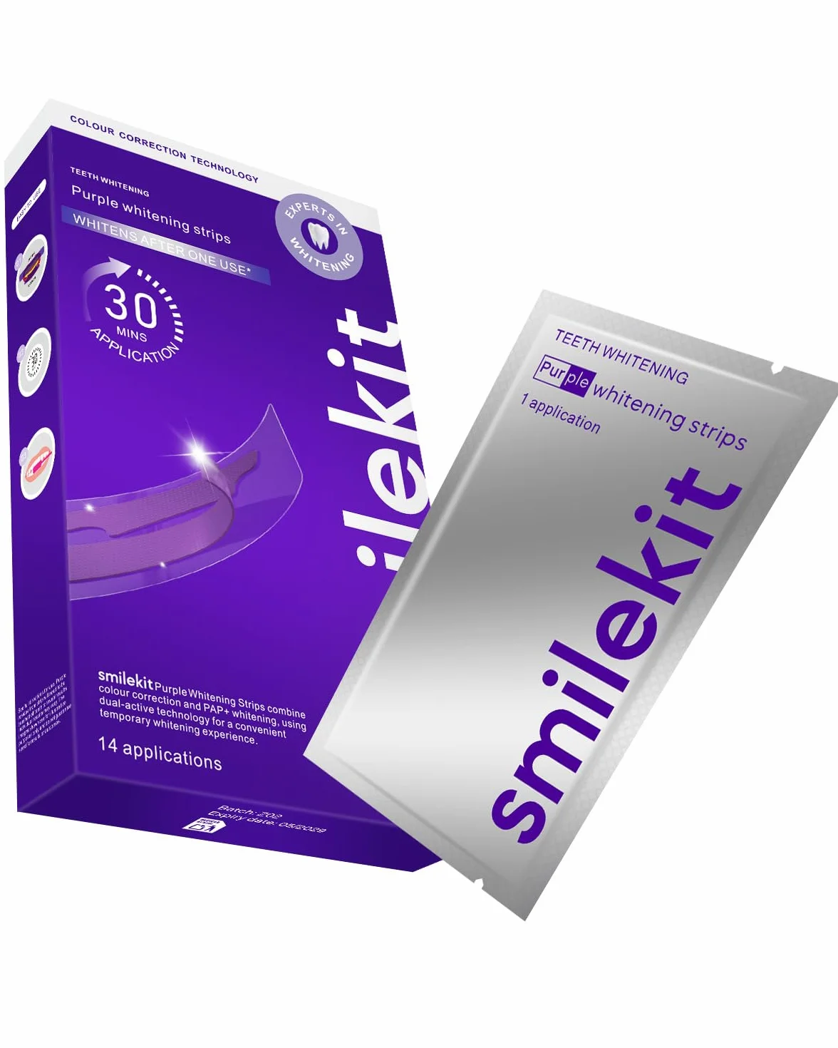 14 strisce sbiancanti per i denti color viola: sbiancamento efficace a casa, eliminano macchie gialle e pigmentazioni, per un sorriso smagliante.