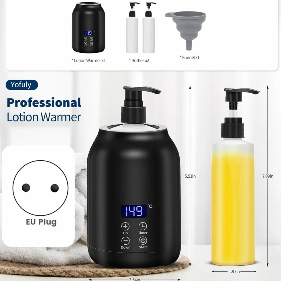 Scaldatore per Olio da Massaggio, Riscaldatore Digitale Elettrico per Olio da Massaggio con Due Flaconi di Olio, Erogatore Portatile Riscaldato per Lozione, Spina UE