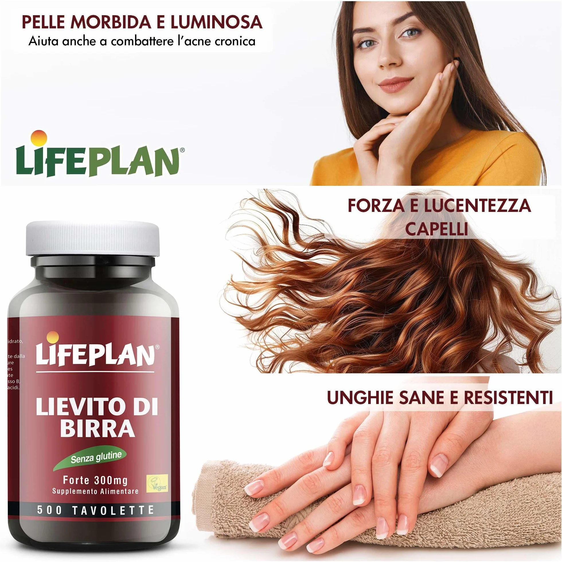 Lievito di Birra Compresse Integratore Unghie Pelle Capelli Niacina Tiamina Riboflavina 500 Tavolette Senza Glutine
