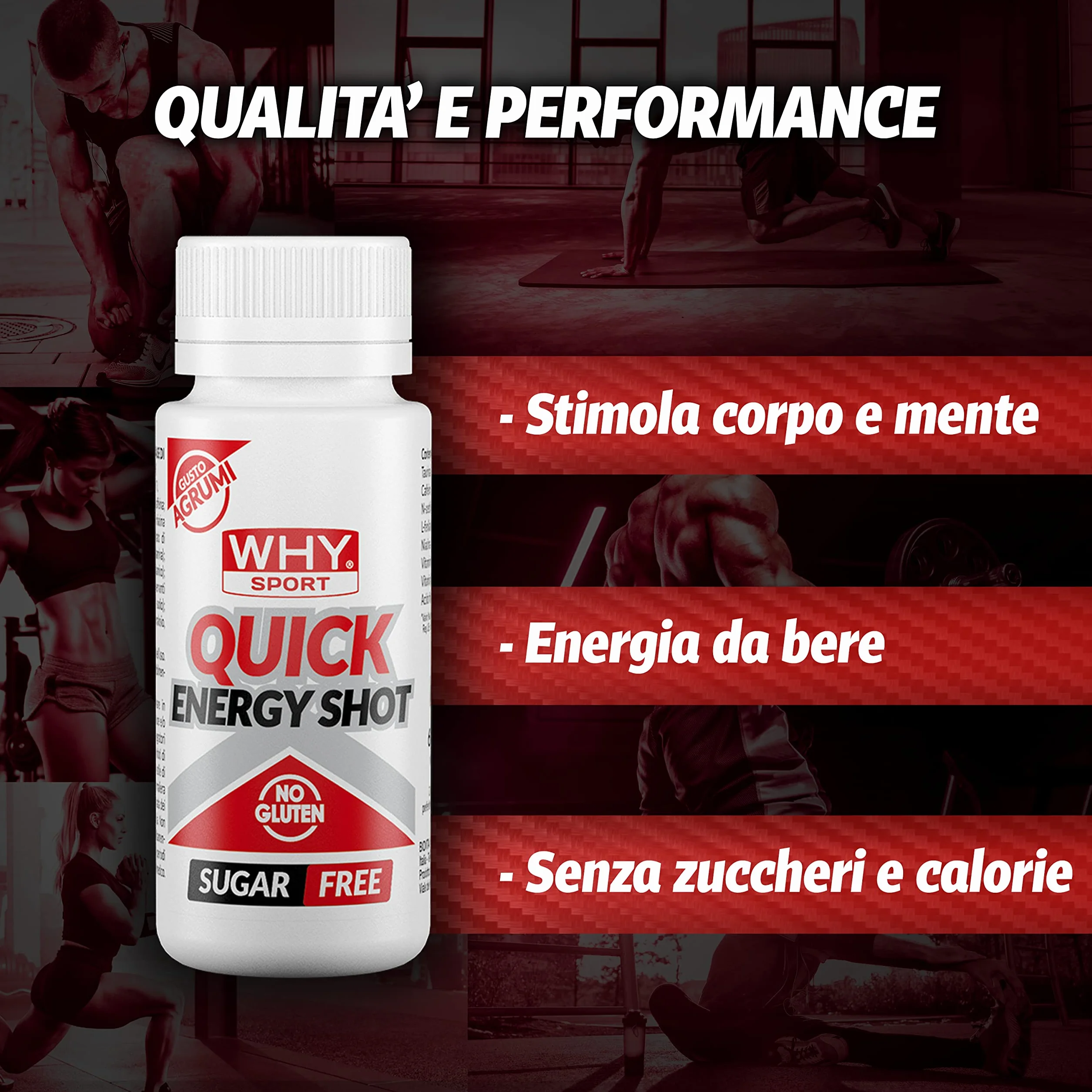 WHY SPORT QUICK ENERGY SHOT - Integratore Alimentare Energetico a Base di Vitamina B6 - Vitamina B12 - Taurina e Caffeina - 60 ml - 20 Pezzi
