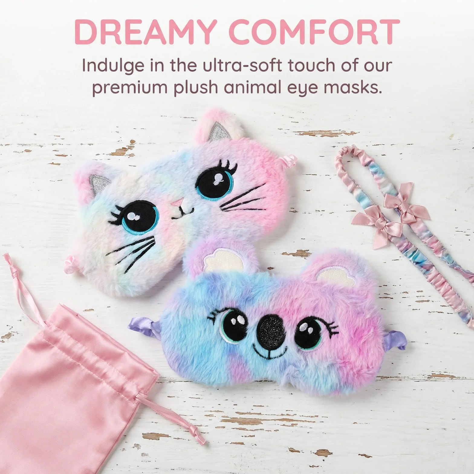2 mascherine per dormire per bambini, graziose forme di animali, maschera per gli occhi in morbido peluche, adatta per ragazzi e ragazze, per viaggi, per dormire a pranzo e come accessorio per feste