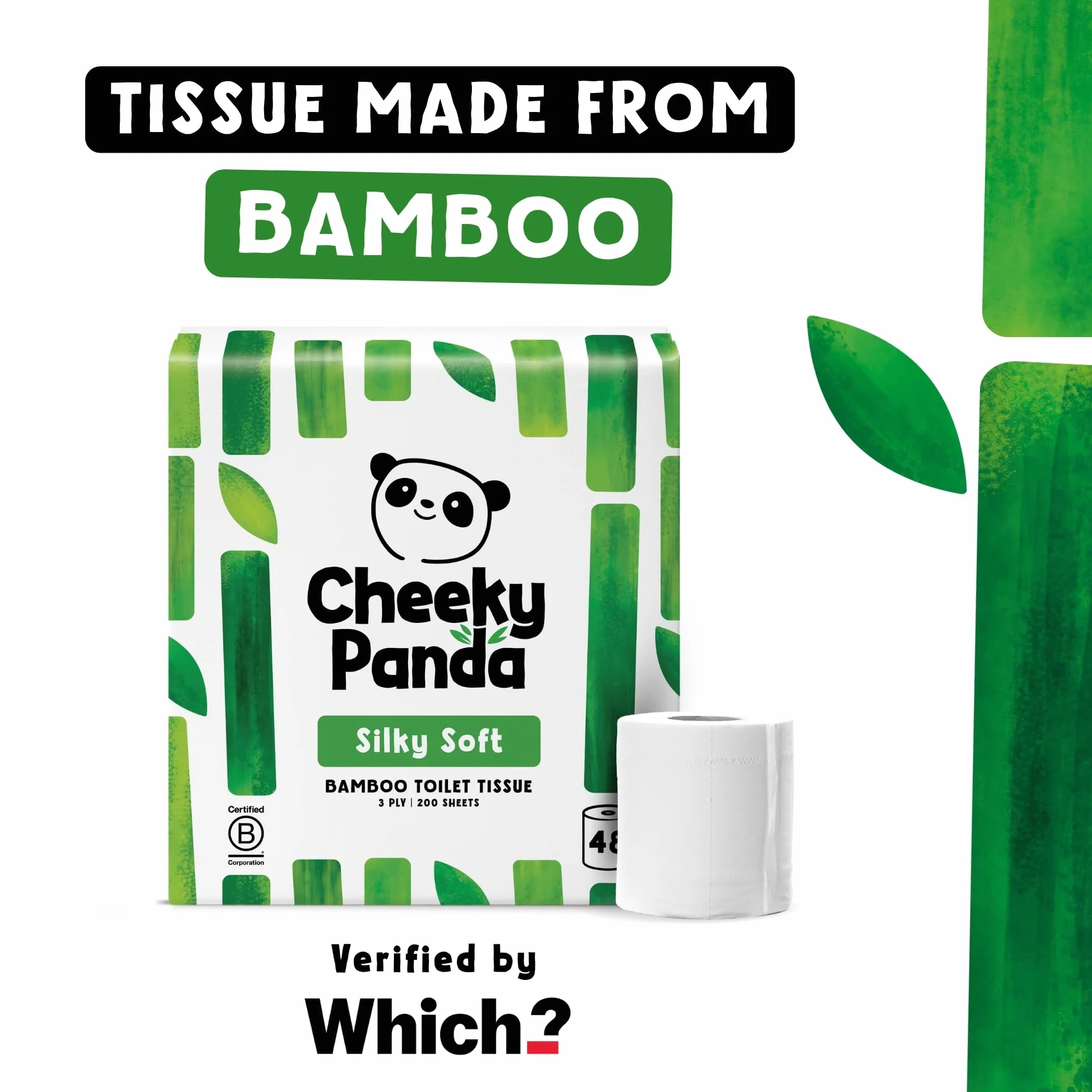 The Cheeky Panda Carta Igienica Bamboo 48 Rotoli 3 Veli 200 Fogli Biodegradabile