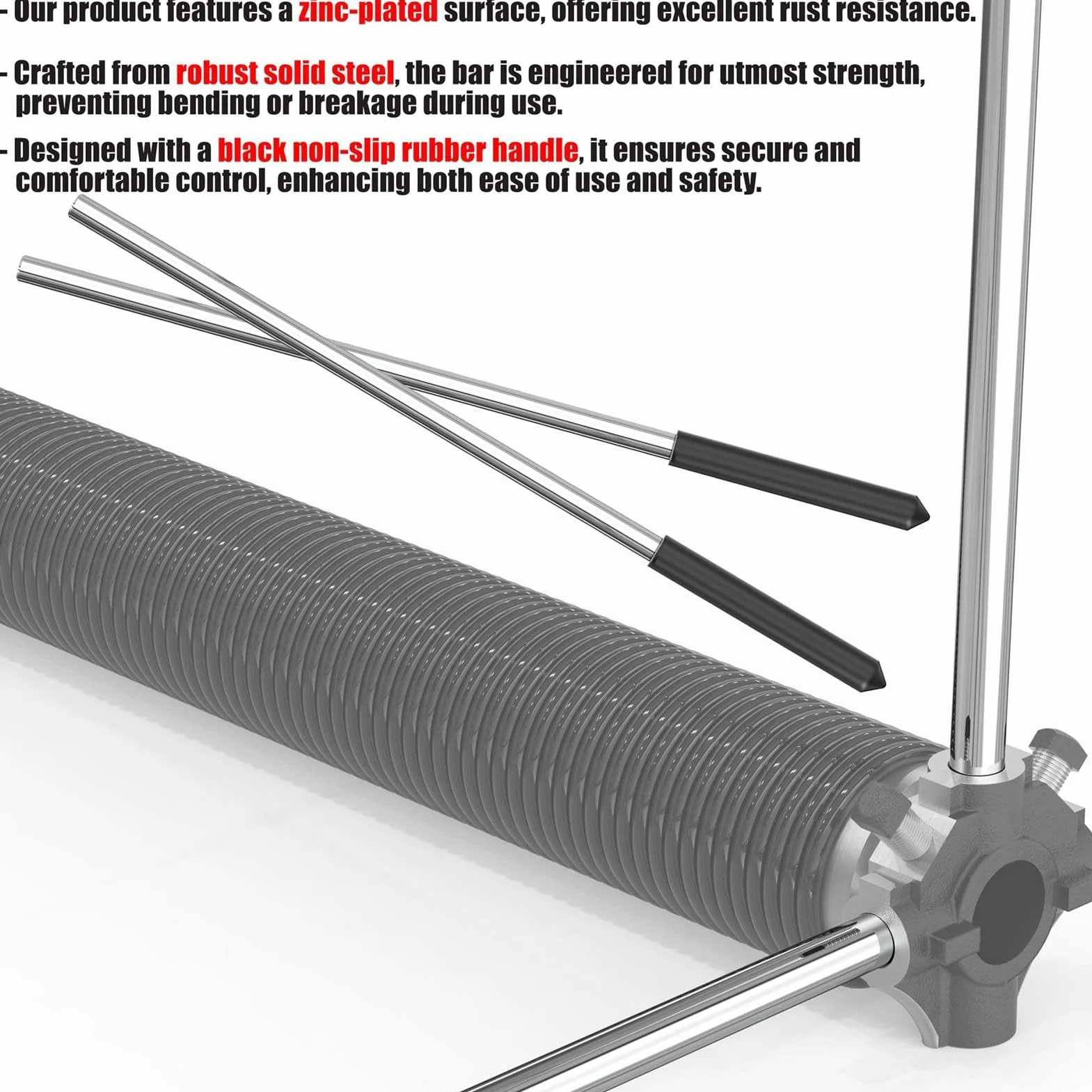 Garage Door Winding Torsion Spring Rod 17.2 in 43.56 cm 0.5 in 1.27 cm Compact Hardware Tool 45# Steel