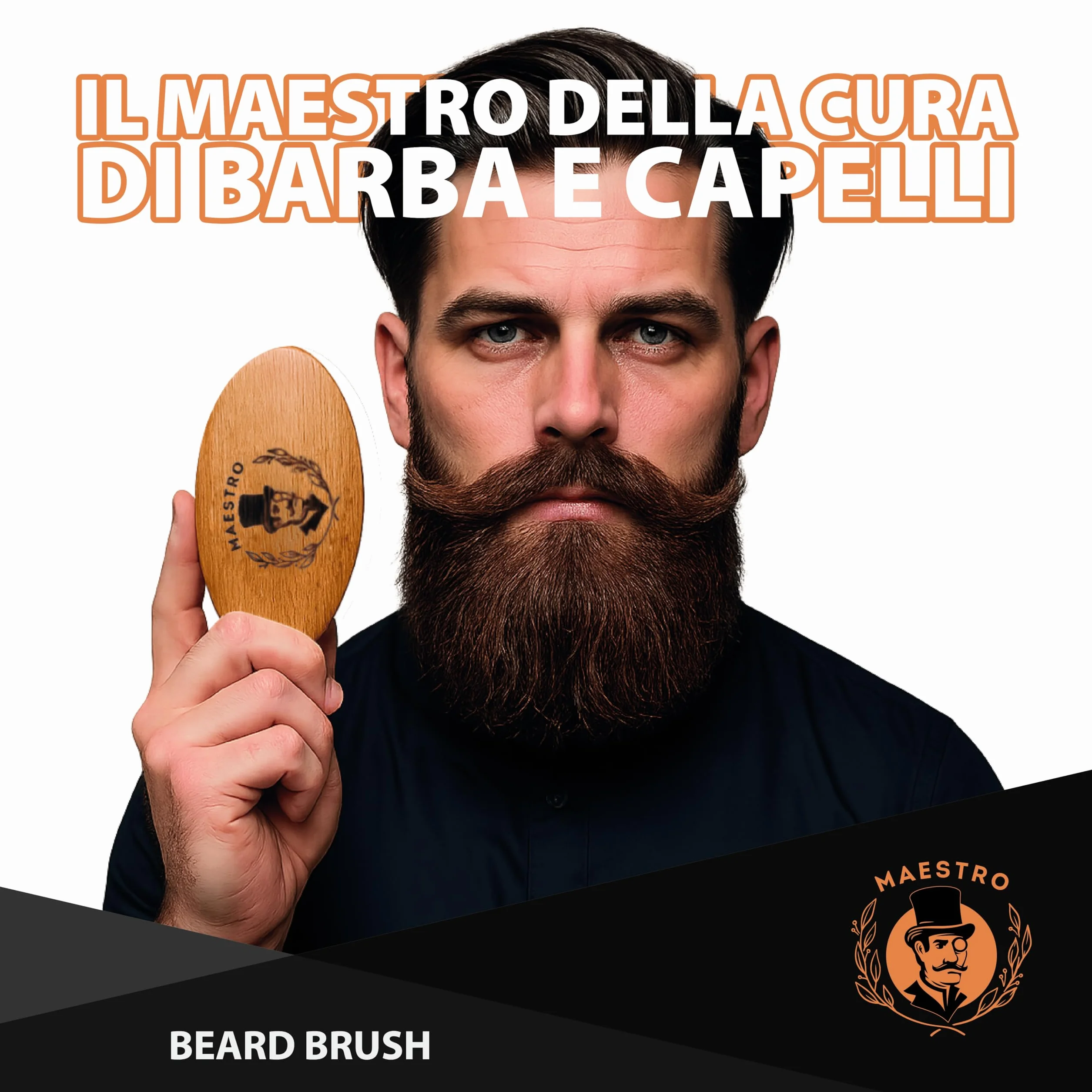 Spazzola da Barba Maestro Setole Naturali di Cinghiale Manico Ergonomico