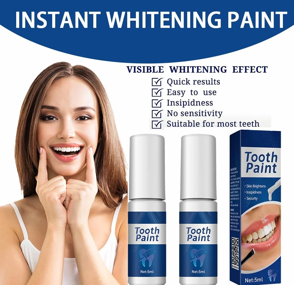 Gel Sbiancante per Denti 2 Pezzi, Vernice Sbiancante Istantaneo per Denti Sensibili, Rimuove Macchie Dentali