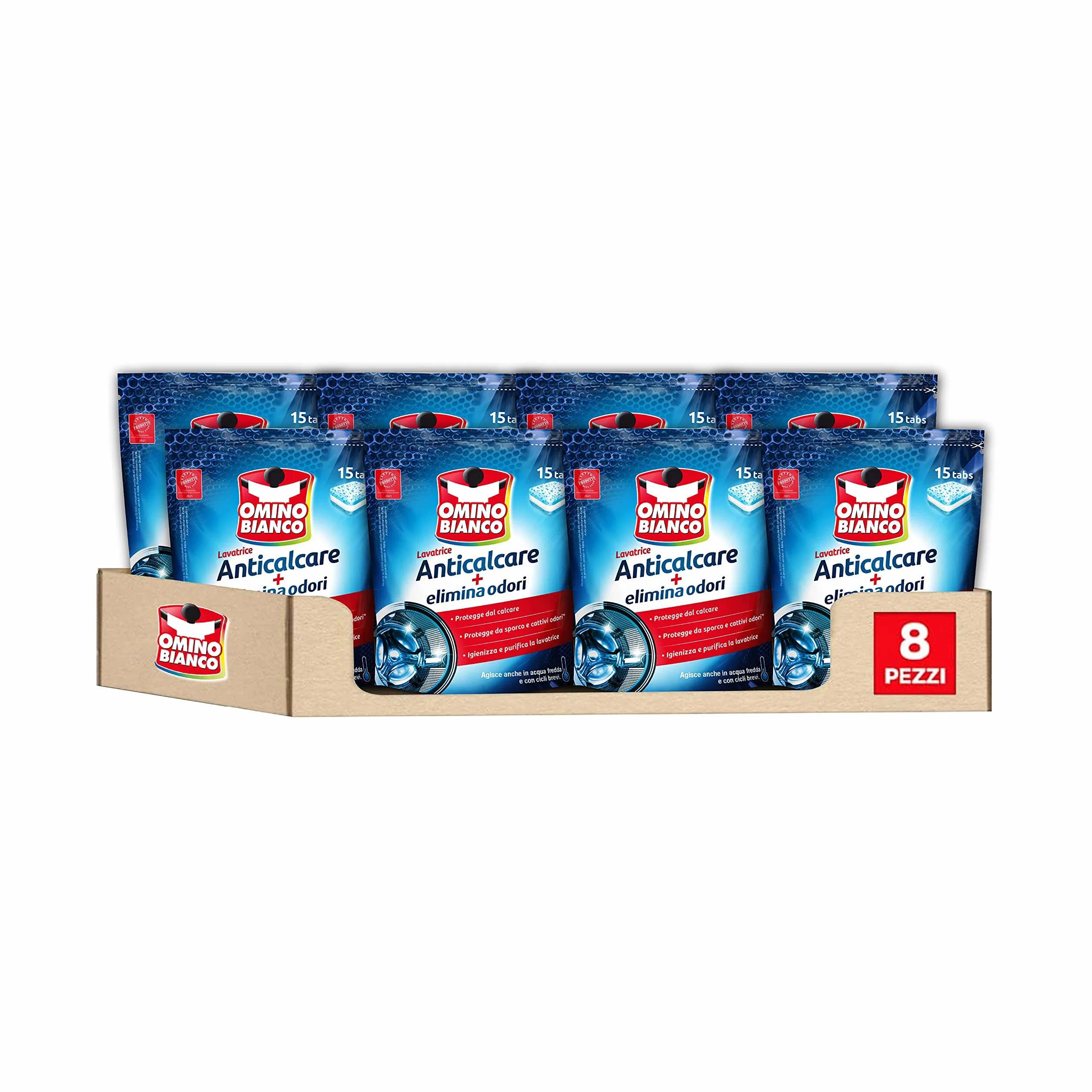 Omino Bianco Anticalcare Lavatrice Tabs 8x15 Igienizzante