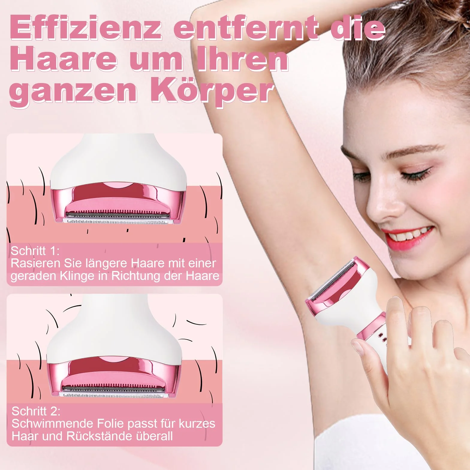 Rasoio Elettrico per le Donne, Rasoio Elettrico 5-in-1 per il Corpo, Rasoio Secco Bagnato Indolore per Bikini, Ascelle, Gambe, Sopracciglia e naso, Ricarica USB