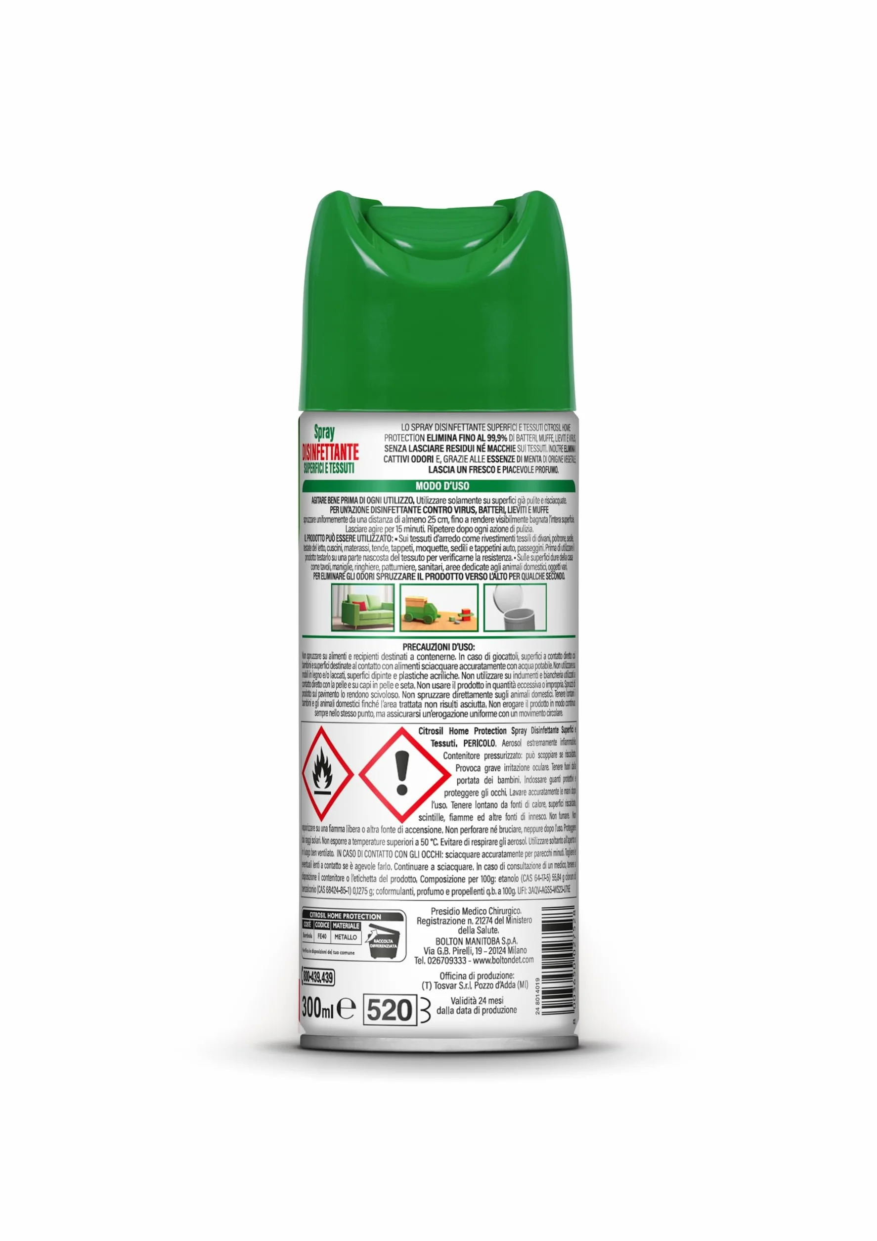 Citrosil Disinfettante Spray 300 ml x 3 Confezioni, Superfici e Tessuti, Elimina 99,9% Virus e Batteri