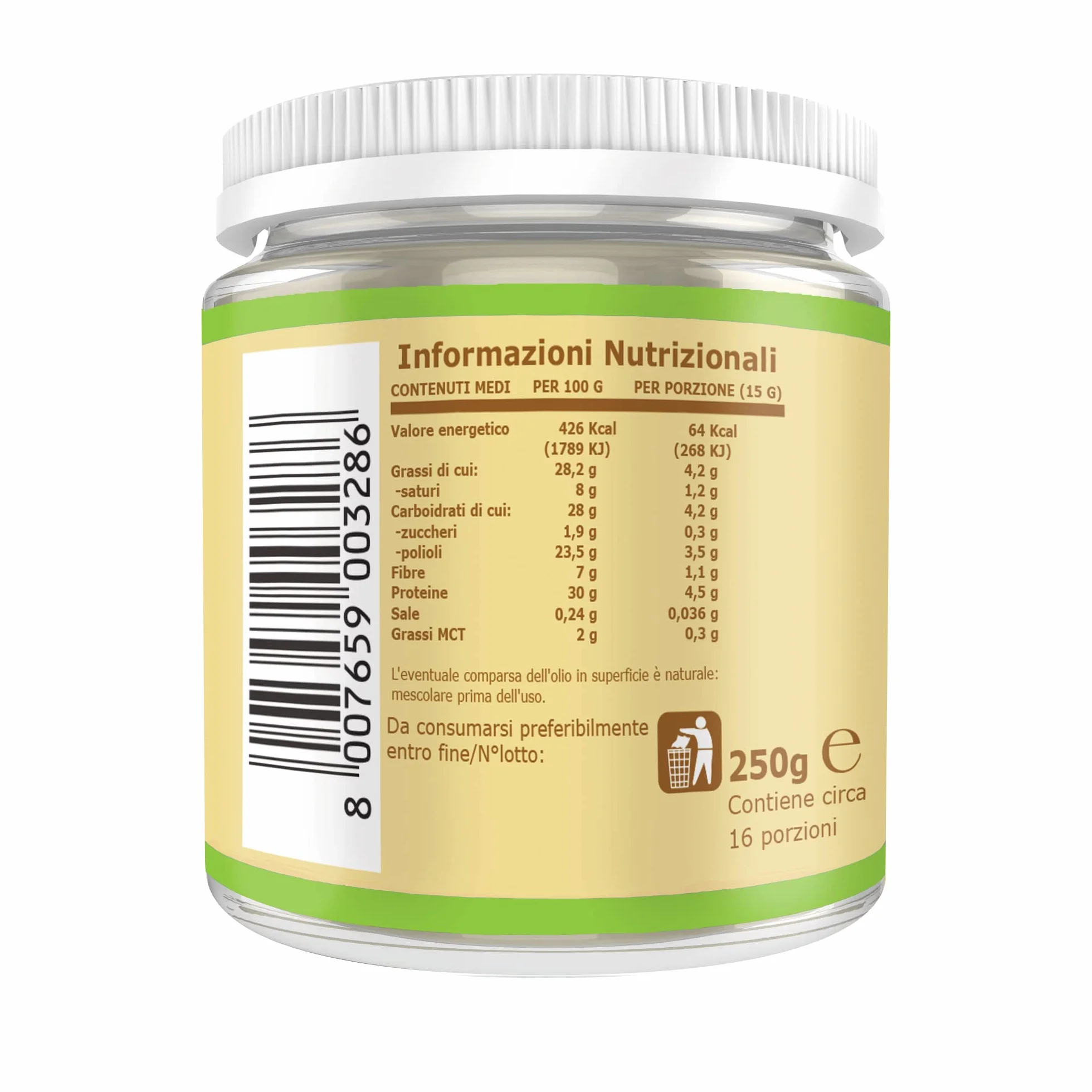 Ultimate Italia - Crema proteica al 30% spalmabile, senza zuccheri - 250g - gusto cioccolato bianco - senza lattosio e glutine - 100% vegetale - poche calorie, con vitamine