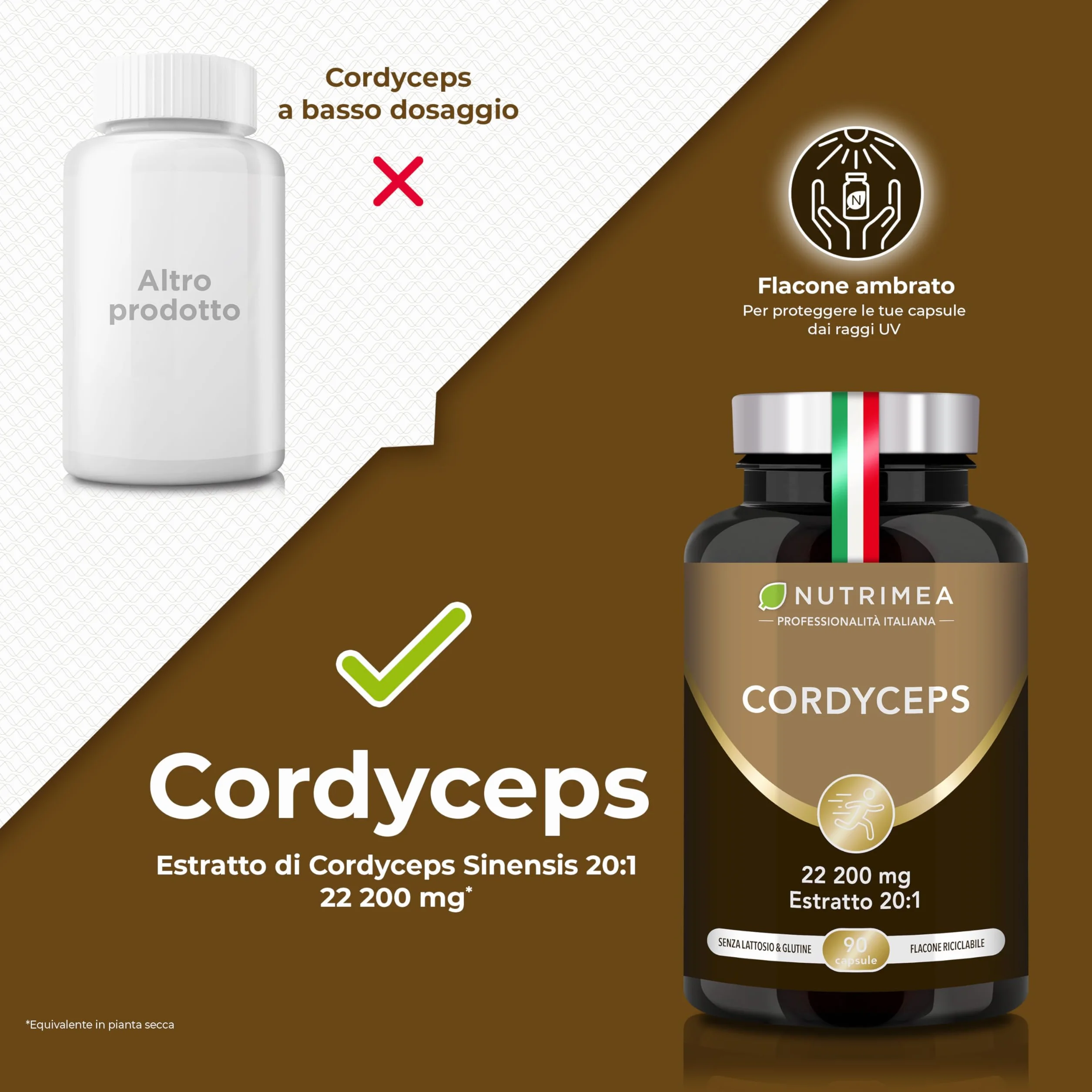 Cordyceps Sinensis | 22200 mg (Estratto di Micelio 20:1) | 100% Naturale | Energia, Resistenza e Immunità | 90 Capsule | Nutrimea