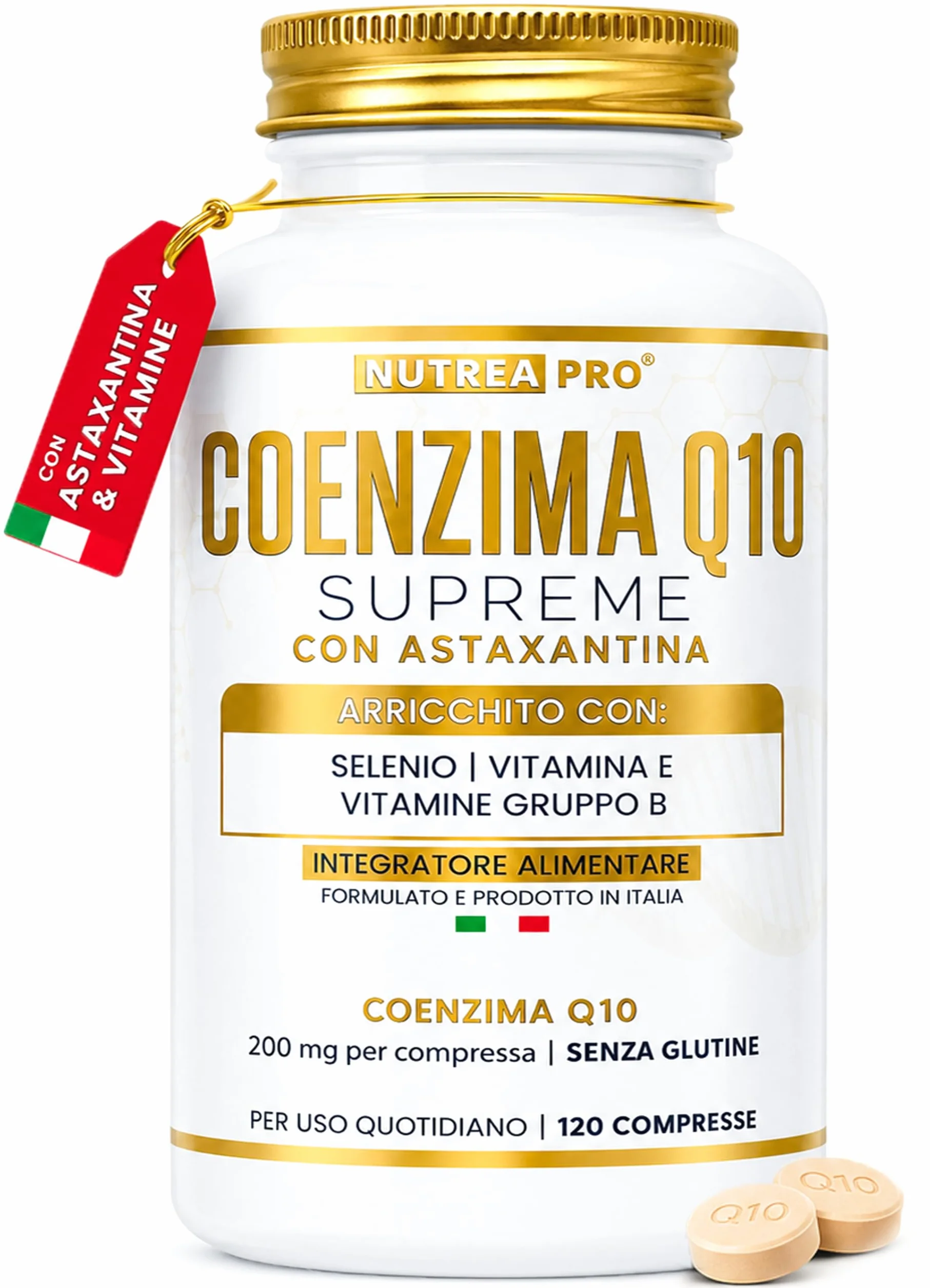 Coenzima Q10 200mg con Astaxantina 1mg |Coenzima Q10 migliore stabilità del normale q10 ubichinolo| Q10 Coenzima complex formulata con coq10 Astaxantina Vitamina E B12 B6 B2| NUTREAPRO®