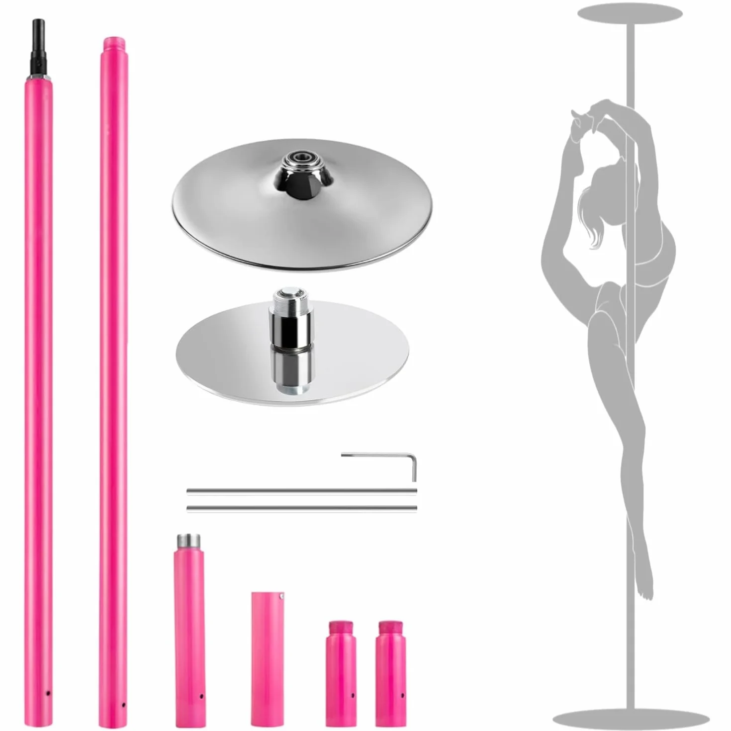 Palo Pole Dance in Acciaio con Rivestimento in Silicone Rosa 2 modalità Static e Spinning Regolabile