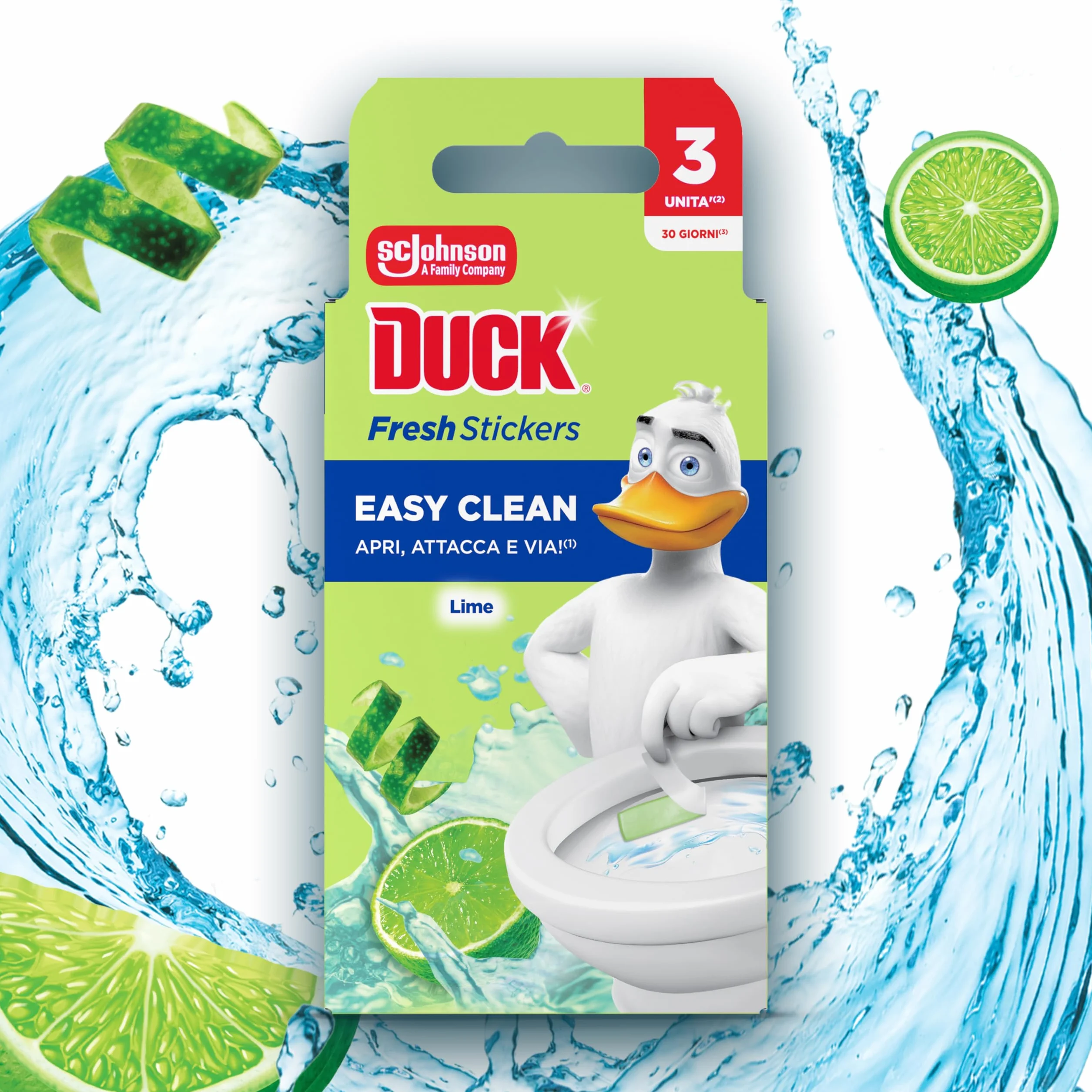 Duck Fresh Stickers - Strisce Adesive Gel Igienizzanti WC, Profumo Lime, Formato Scorta da 10 Confezioni, 30 Strisce