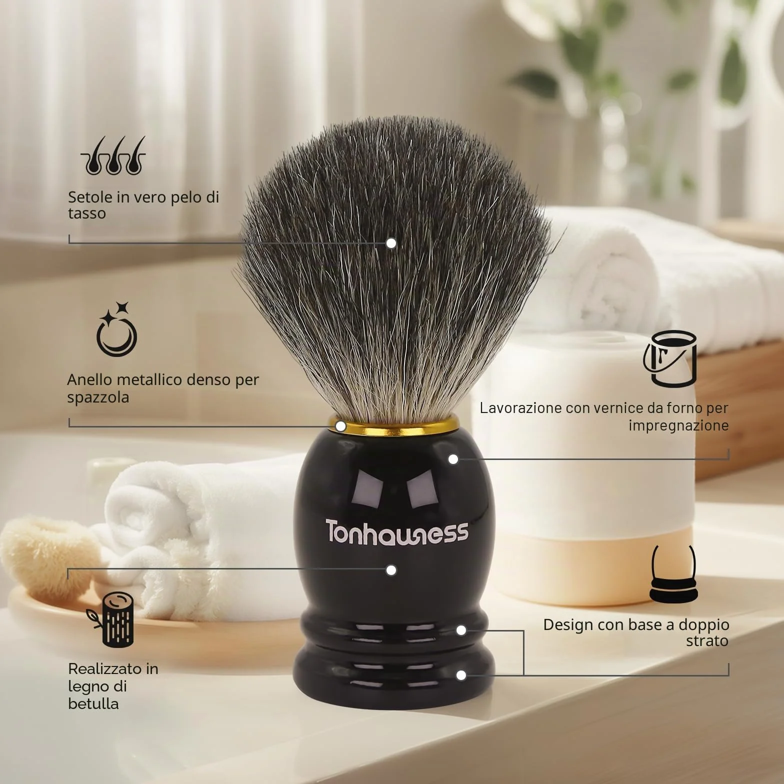 Kit Pennello da Barba per Uomo, Set di Pennelli da Barba 4 in 1 Include Pennello da Barba in Pelo di Tasso, Ciotola e Supporto da Barba in Acciaio Inossidabile e Sapone da Barba per Regalo