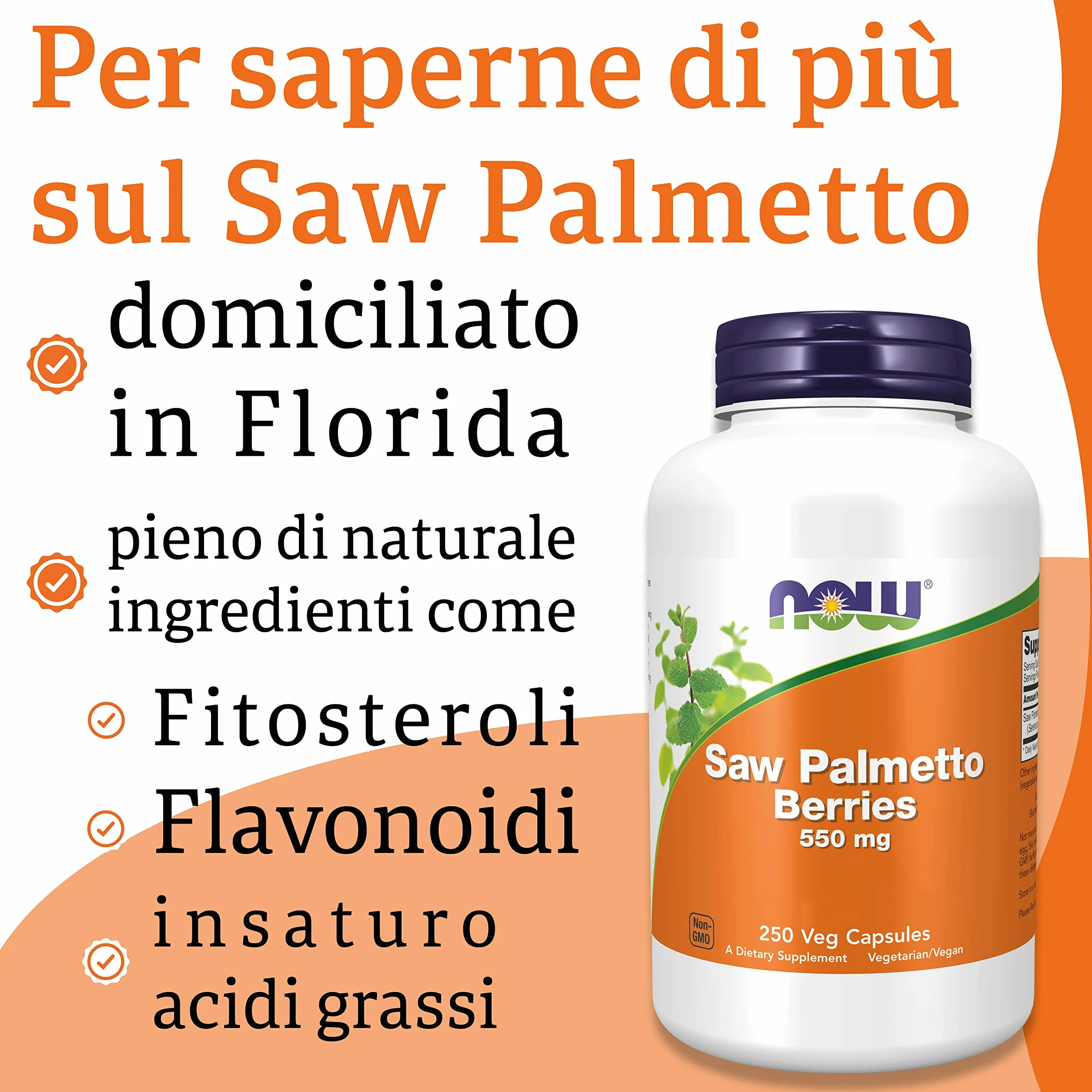 Now Foods Saw Palmetto Berries 550mg 250 Capsules Vegan