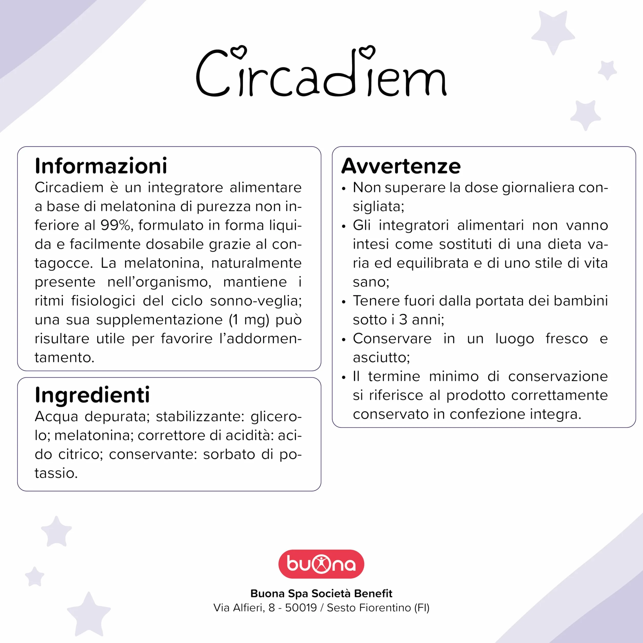 Circadiem Melatonina Bambini Gocce 20 ml 99% Pura Sonno