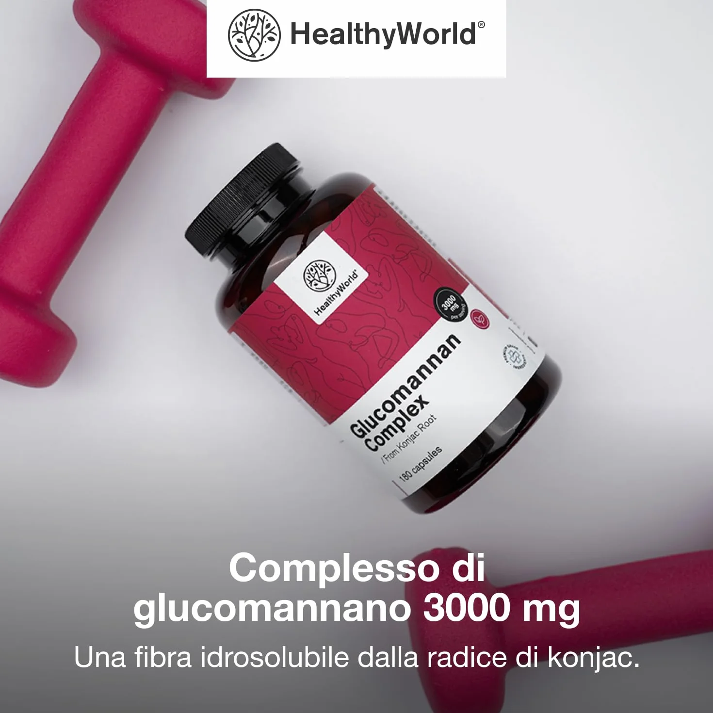 HealthyWorld Glucomannano 3000 mg 180 capsule Konjac Colina Cromo Vitamine D3 B3