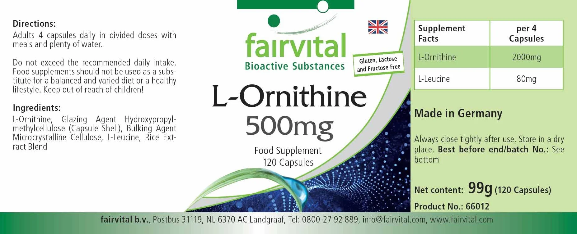 Fairvital L-ornitina 500 mg, 120 kapsułek, wysoka dawka, wegańskie