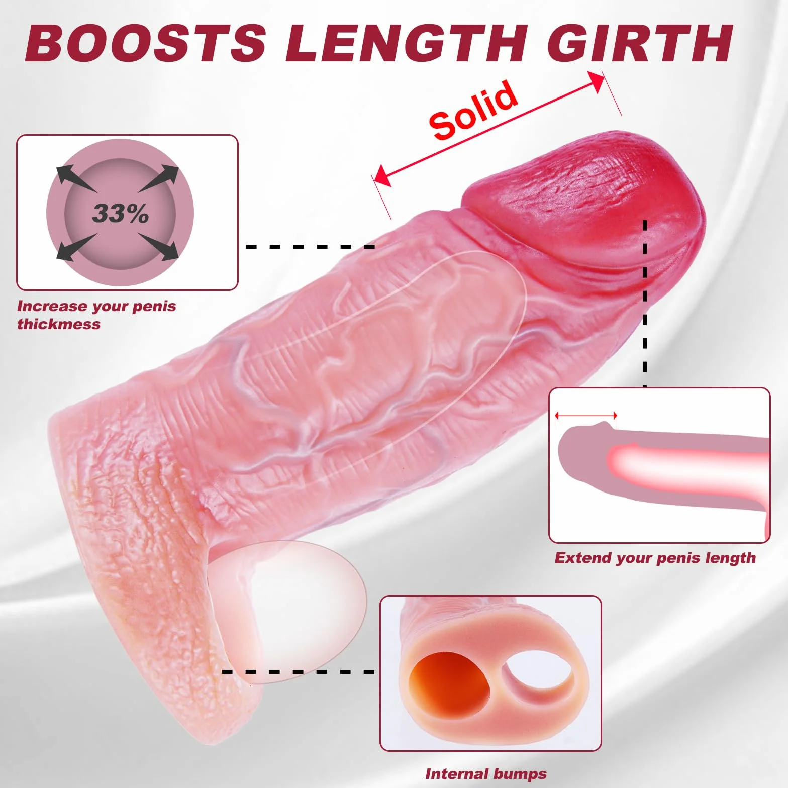 Giocattolo sessuale maschile fodera per pene realistico extra grande 16,5 cm riutilizzabile diametro 5,3 cm