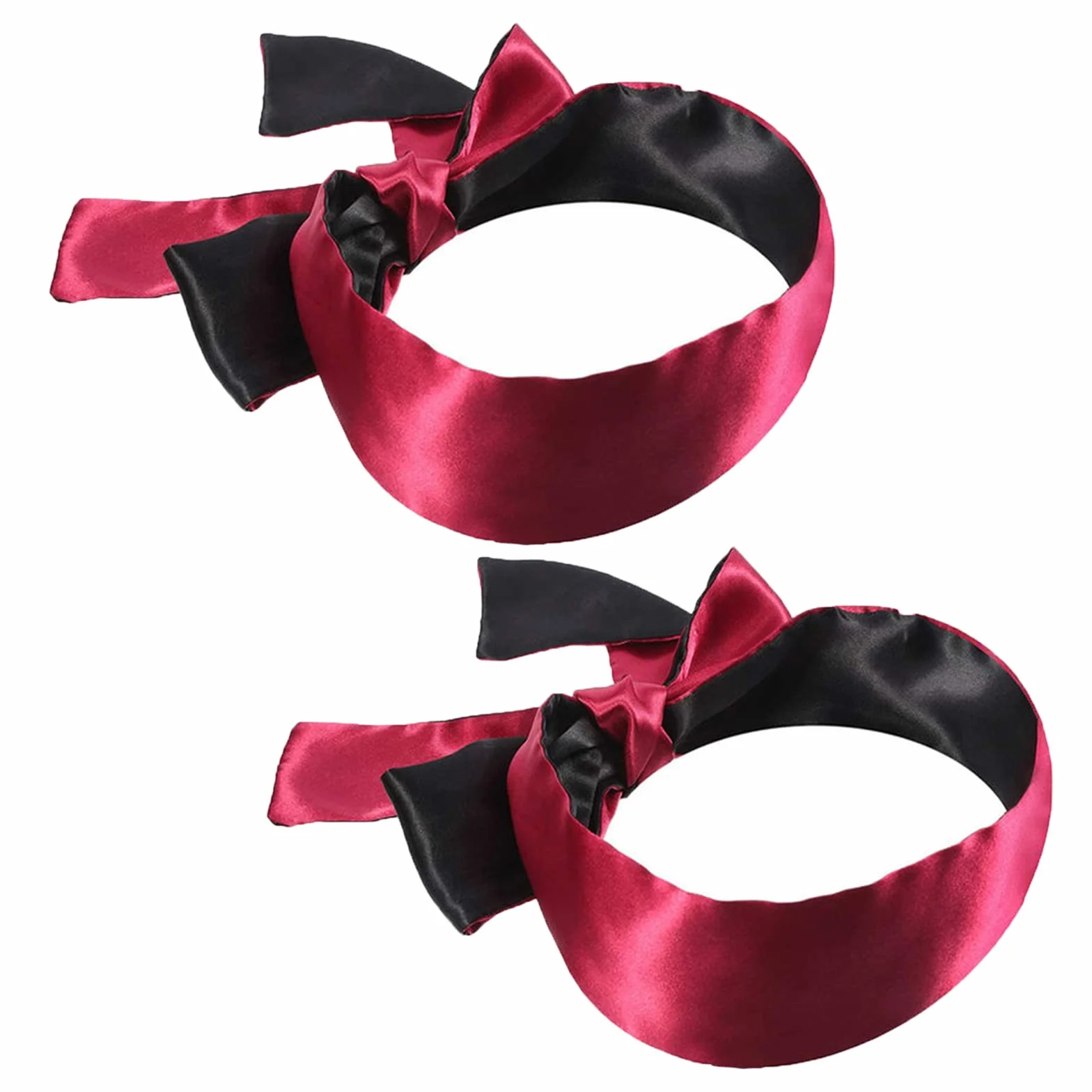 Maschera di Sonno in Raso 2 Pezzi Copri Occhi per Donna Uomo Viaggio Dormire Nero Rosso