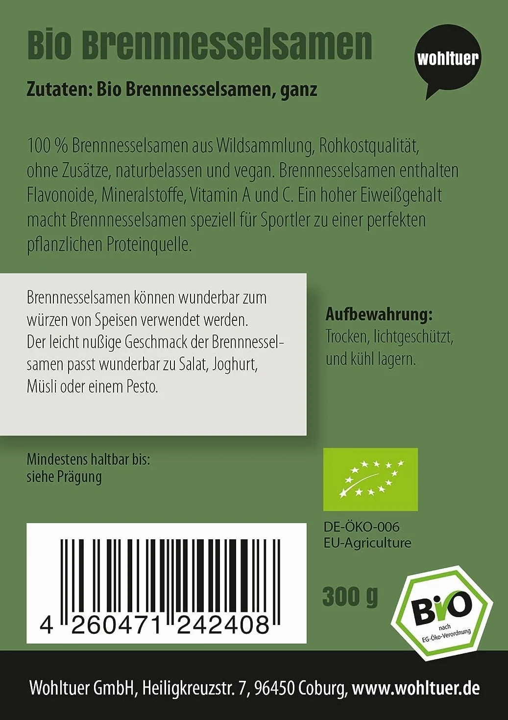 Semi di ortica biologici 2 x 300 g da collezione europea