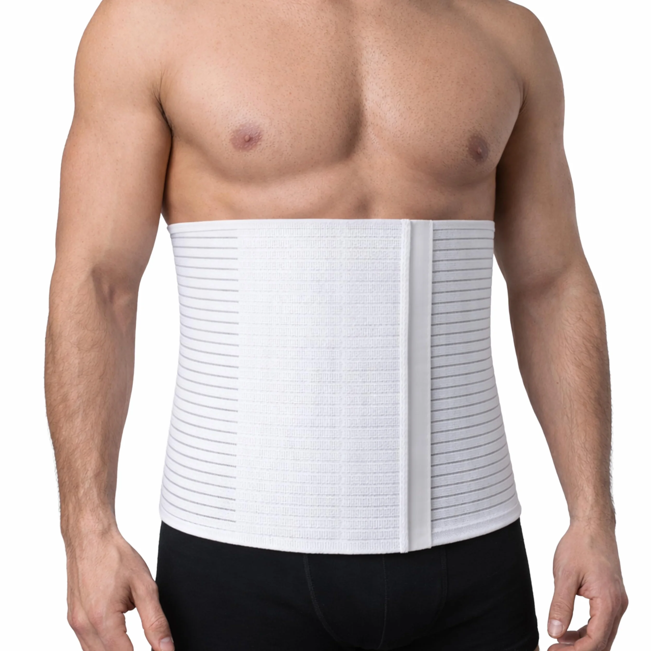 Beman 5063 - Pancera Millerighe Uomo Donna Fascia Addominale Contenitiva Post Operatoria Post Parto Elasticizzata A Strappo Altezza 27cm (M, Bianco)
