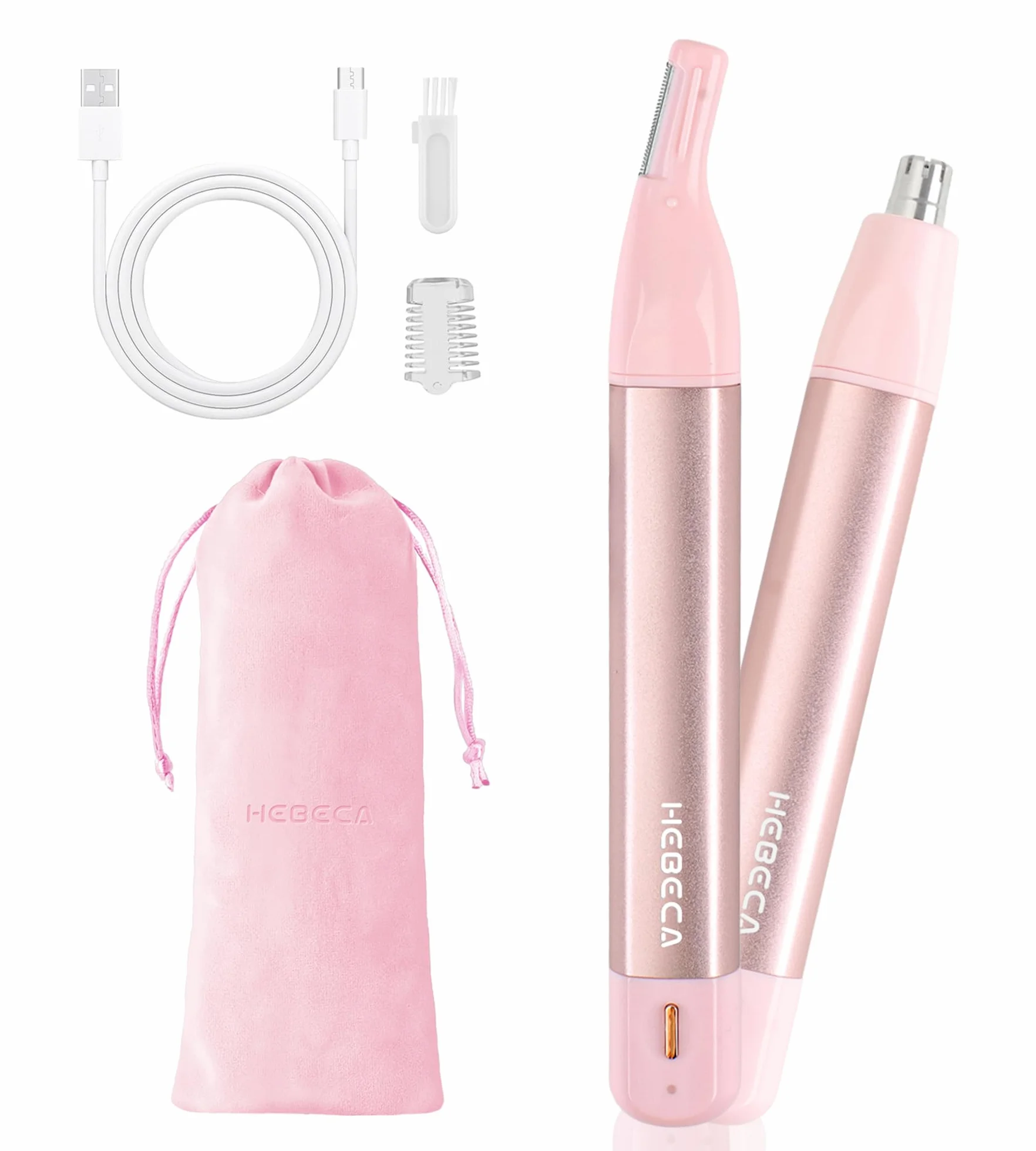 HEBECA Rasoio Elettrico Donna Portatile 2 in 1 Tagliapeli Naso Orecchie Epilatore Sopracciglia Impermeabile Rosa