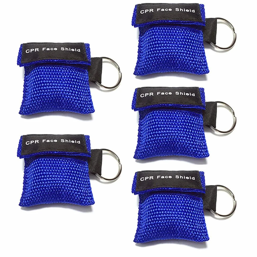 Mascherine RCP scudi facciali salvataggio valvola unidirezionale barriera respiratoria anello portachiavi primo soccorso DAE (blu)