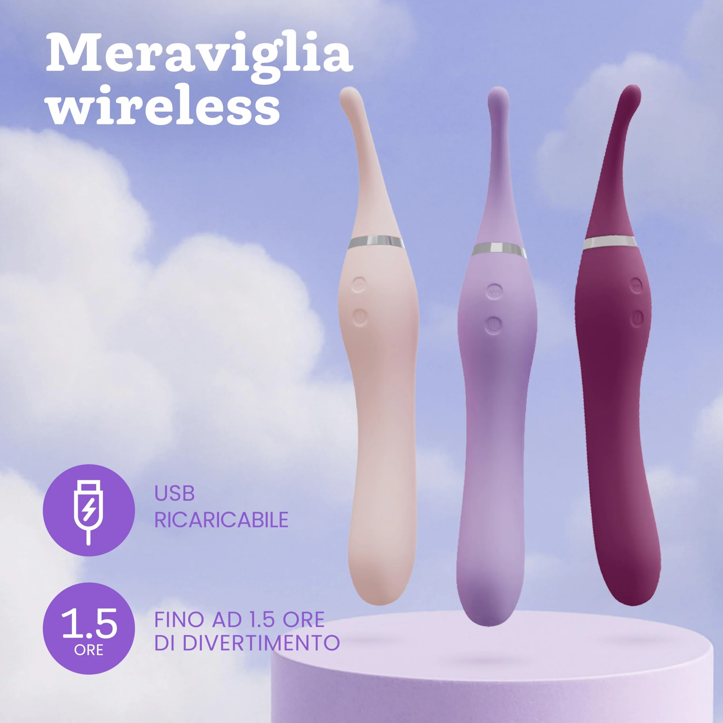 Vibratore Clitorideo con Coda Vibrante di Oliver James – 10 Modalità di Piacere, Wand in Silicone Resistente all’Acqua per Donna, Sex Toy Ricaricabile USB (Lilla Pastello)